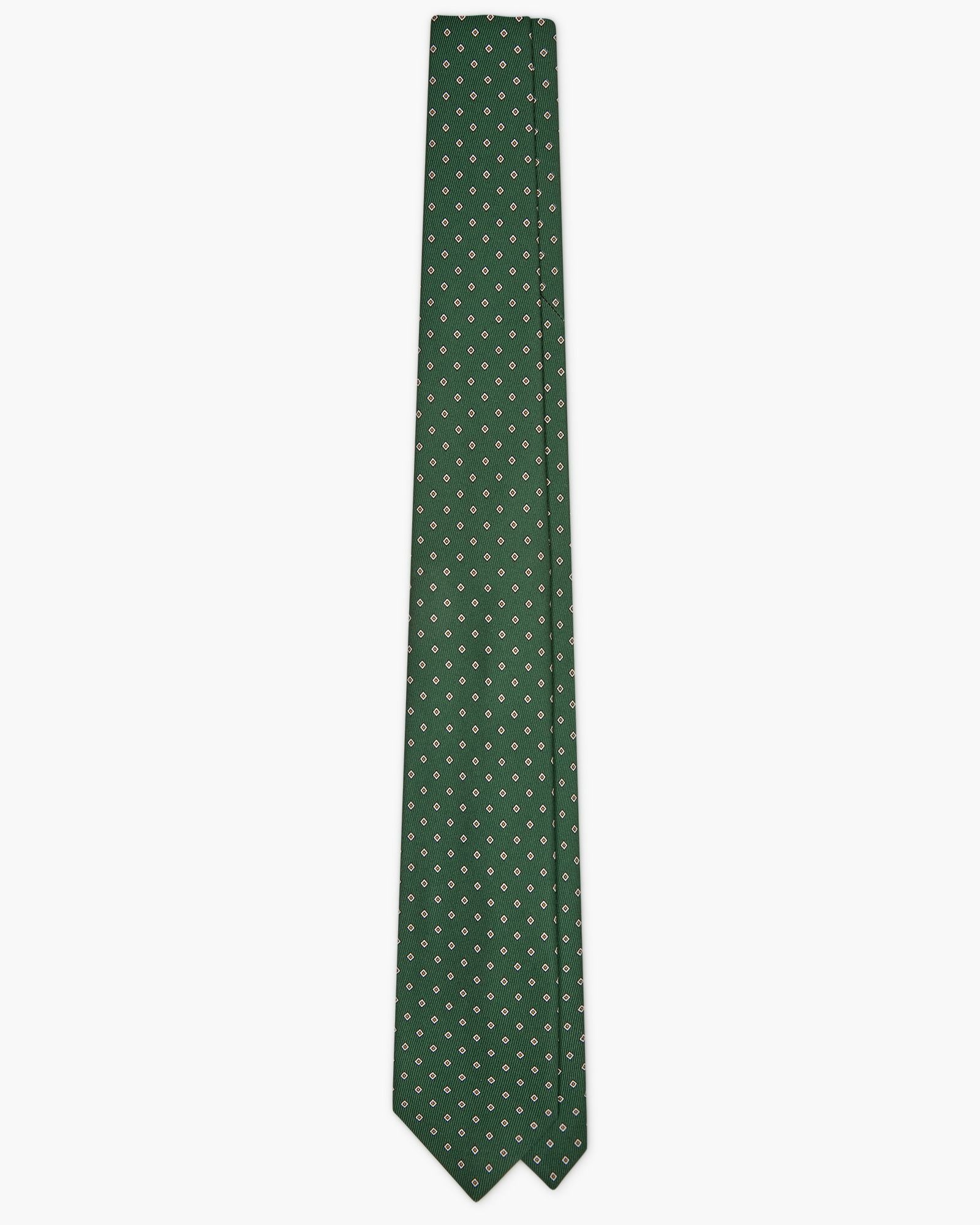 7-Fold Diamond Printed English Silk Tie - Green