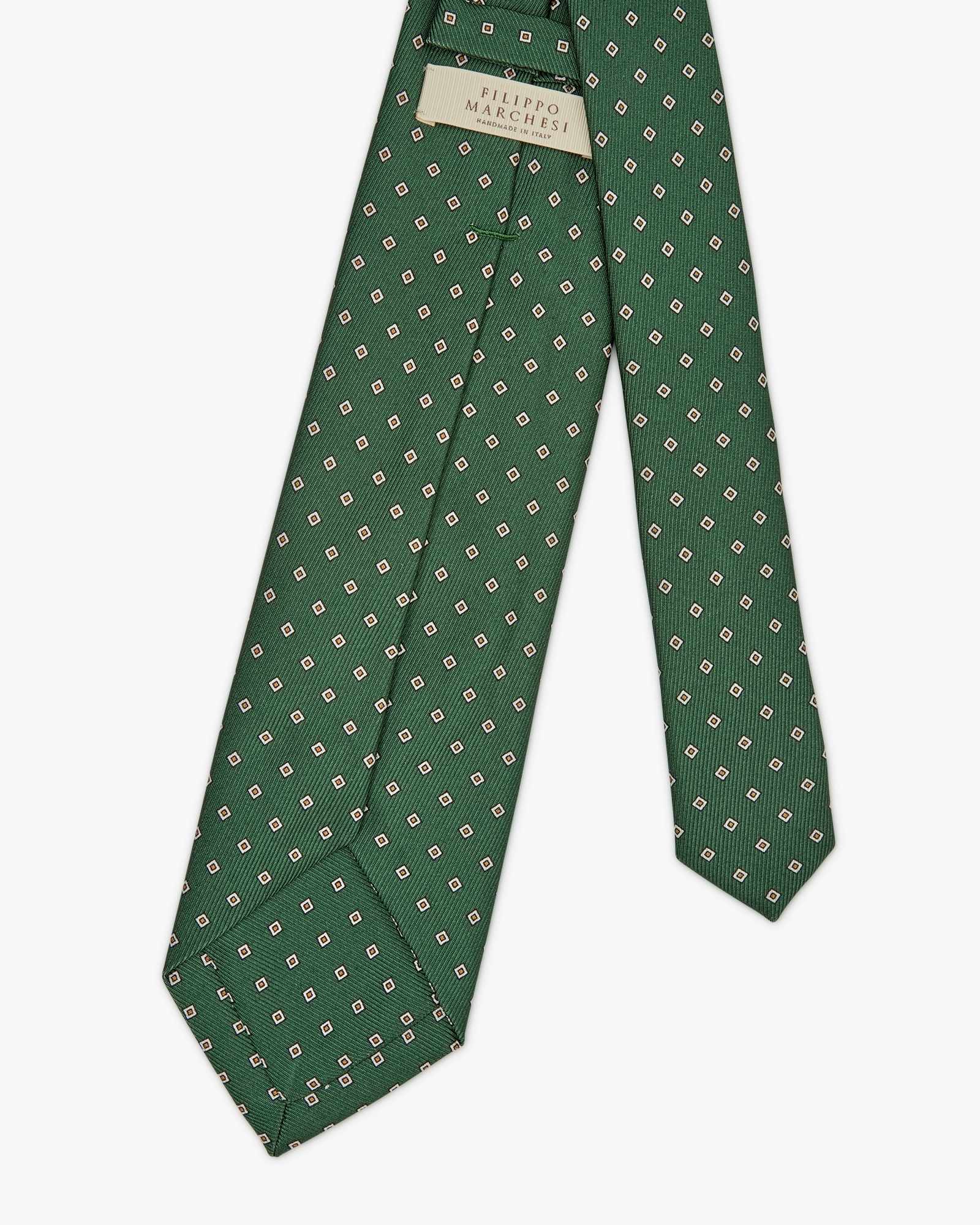 7-Fold Diamond Printed English Silk Tie - Green