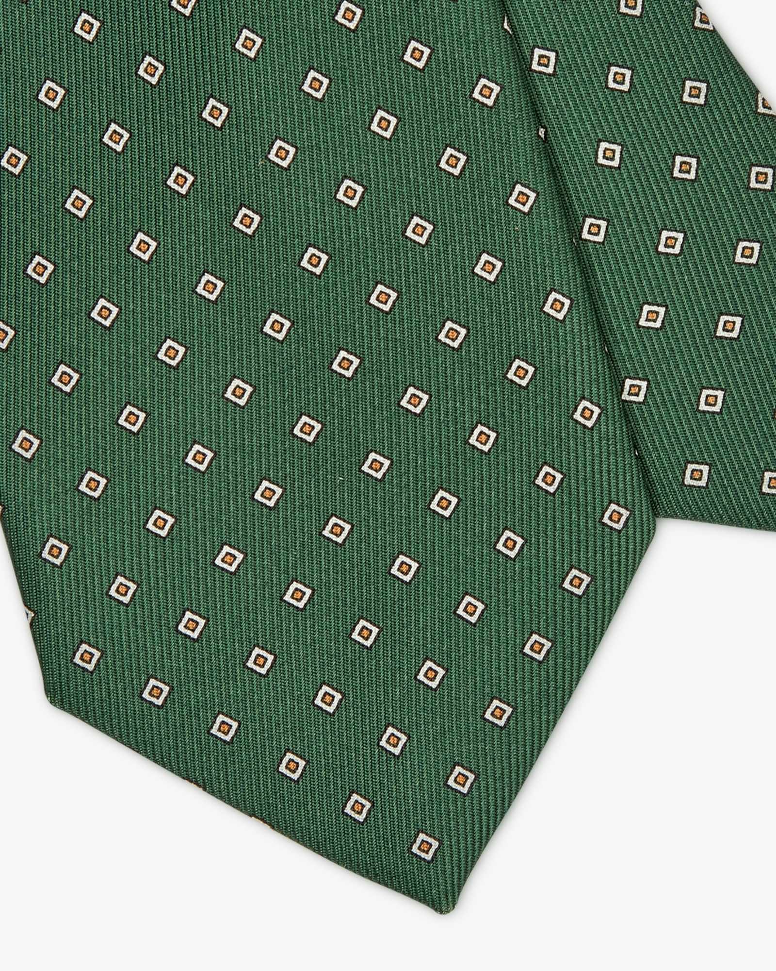 7-Fold Diamond Printed English Silk Tie - Green