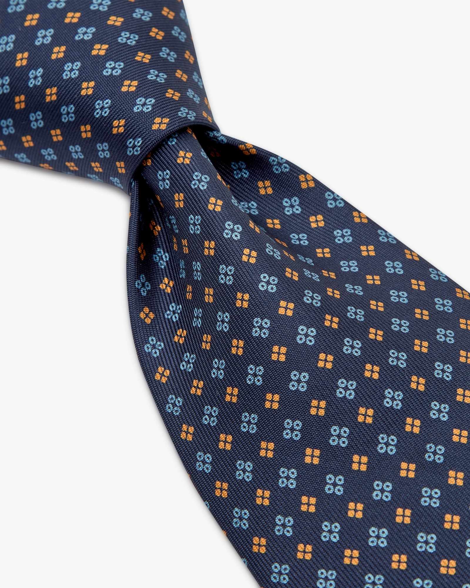 7-Fold Diamond Printed English Silk Tie - Blue Mustard