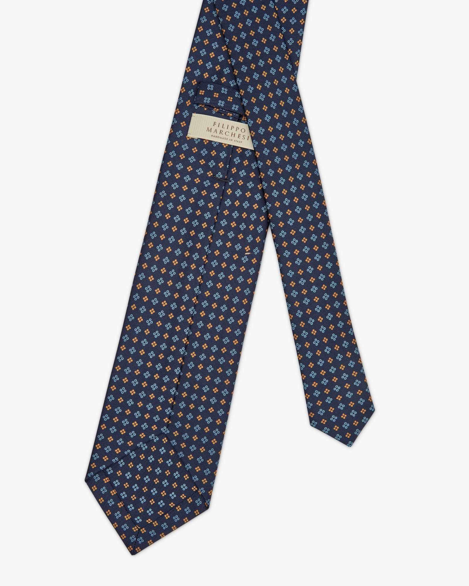 7-Fold Diamond Printed English Silk Tie - Blue Mustard