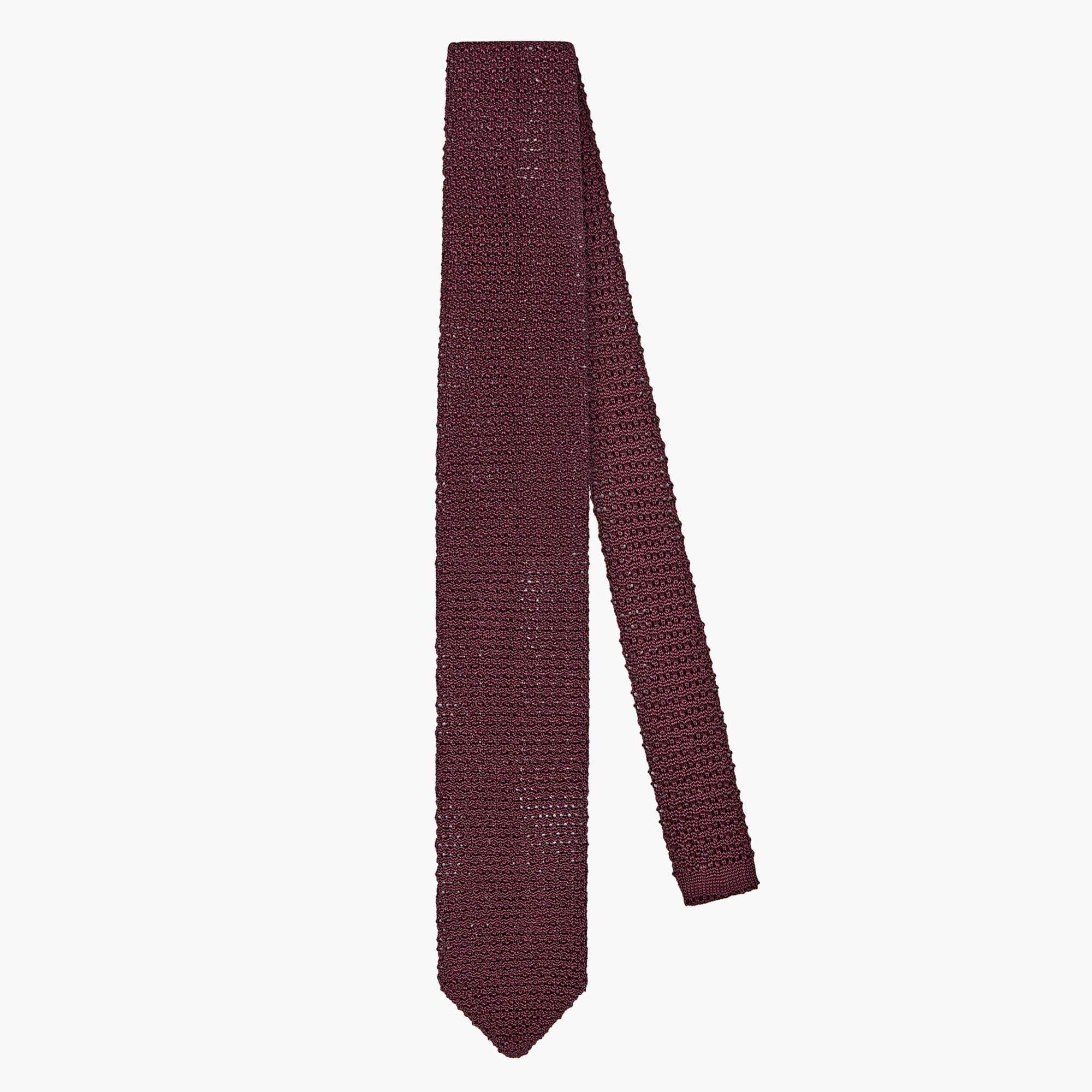 Knitted Solid Crochet Tie - Grape Red