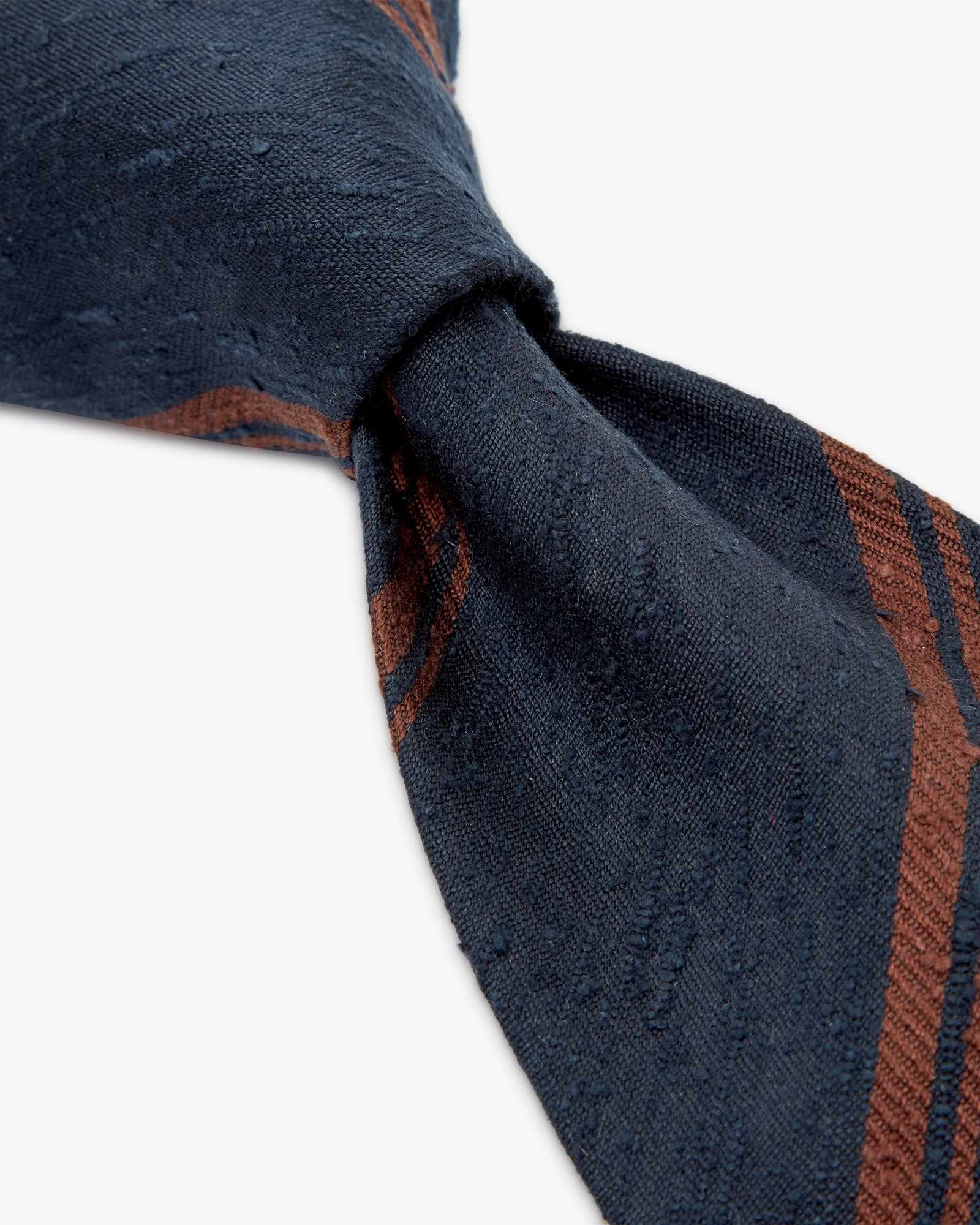 3-Fold Stripe Shantung Silk Tie - Blue Brown