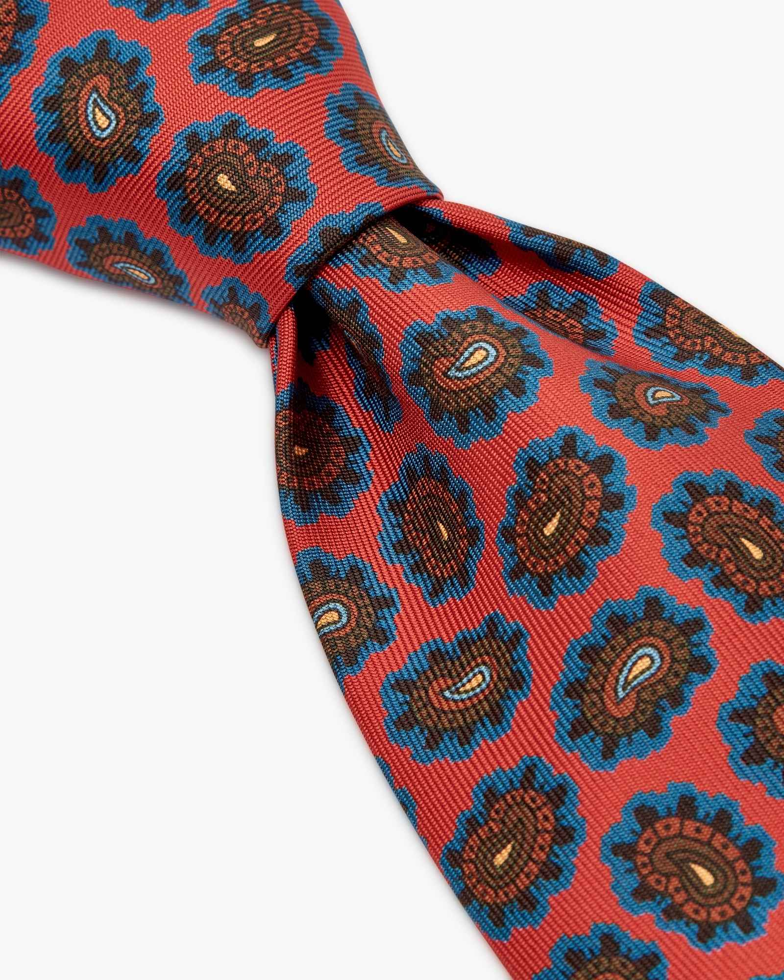 3-Fold Paisley Printed Italian Silk Tie - Red