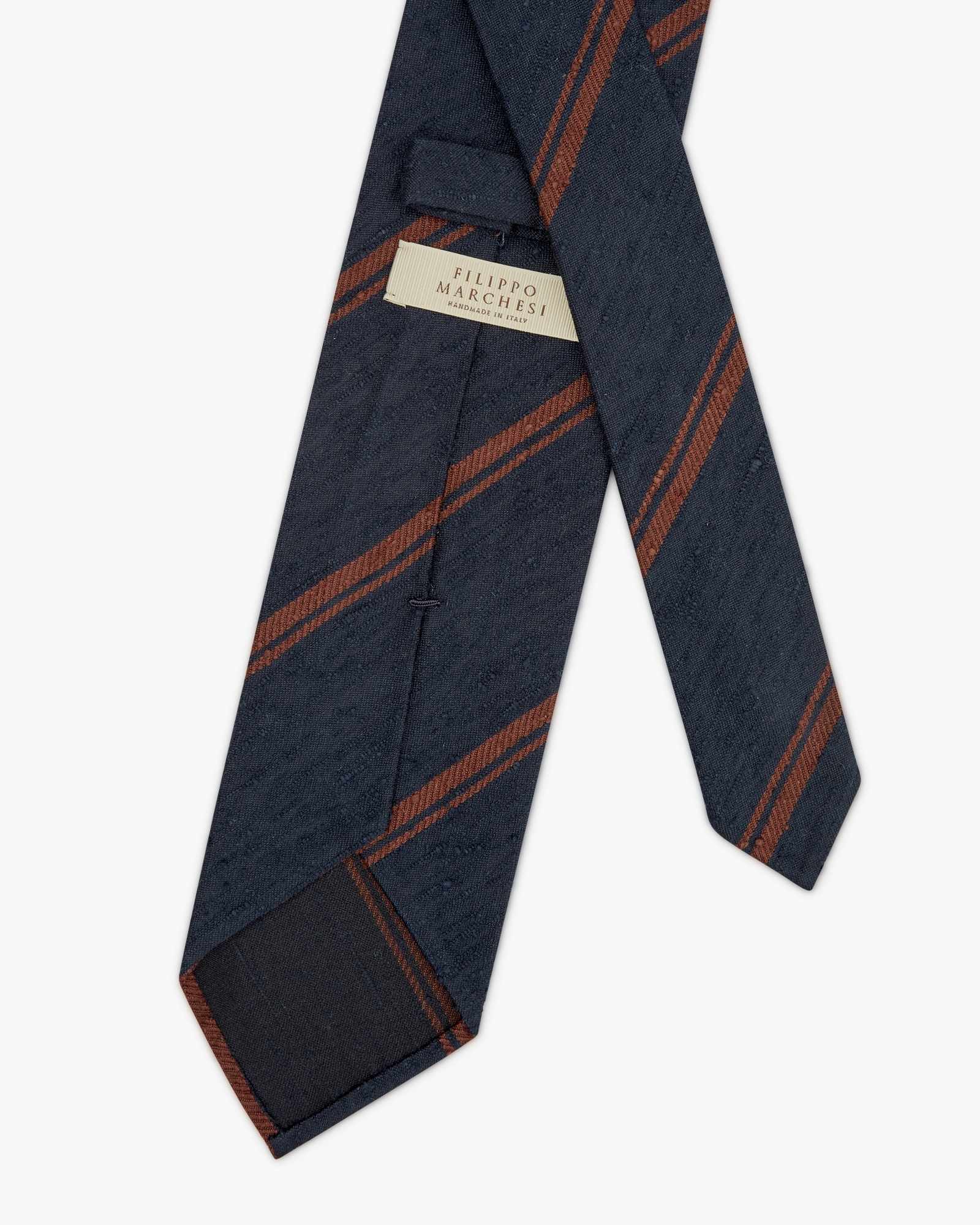 3-Fold Stripe Shantung Silk Tie - Blue Brown