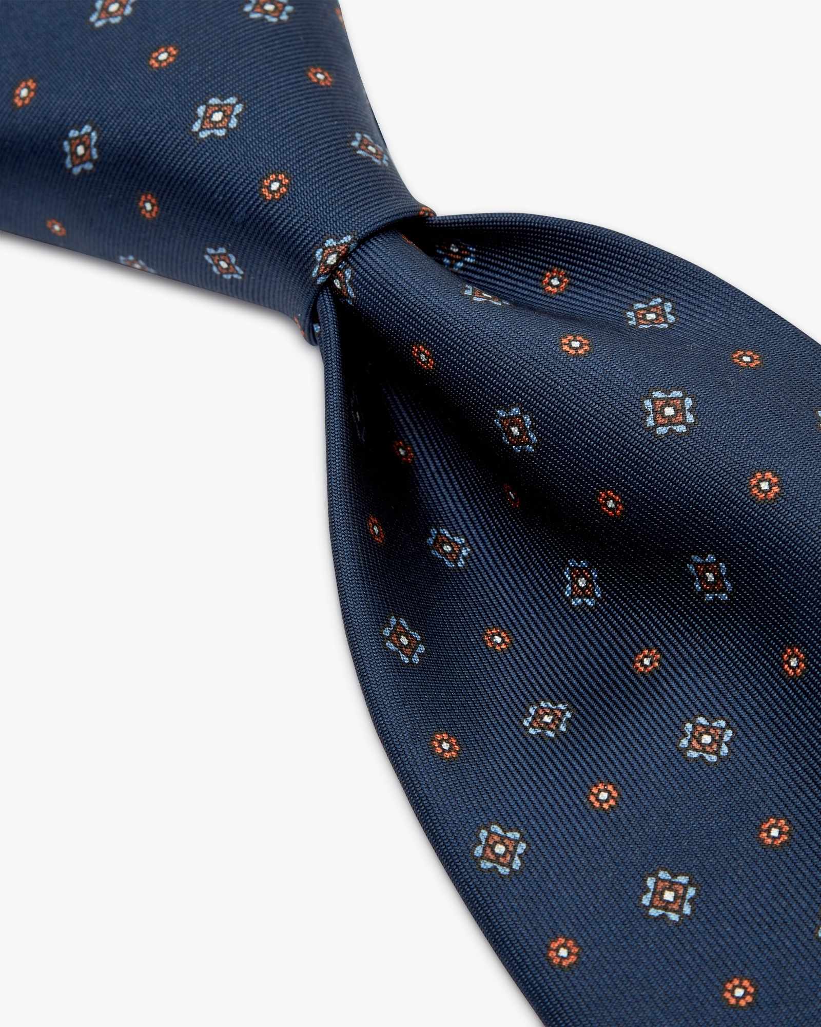 3-Fold Micro Pattern Printed English Silk Tie - Midnight Blue