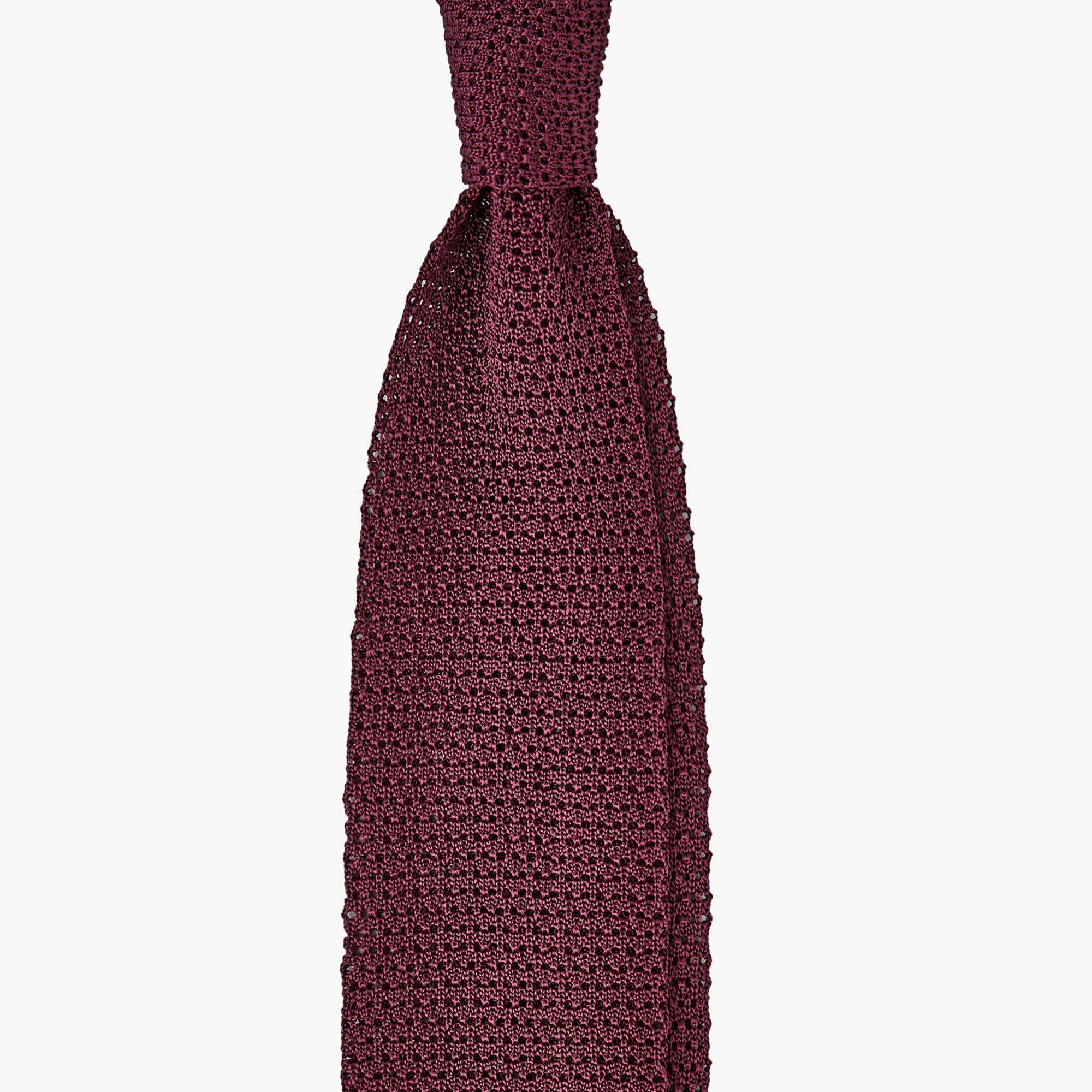 Cravatta Tricot in Maglia Punto Uncinetto - Rosso Vinaccia