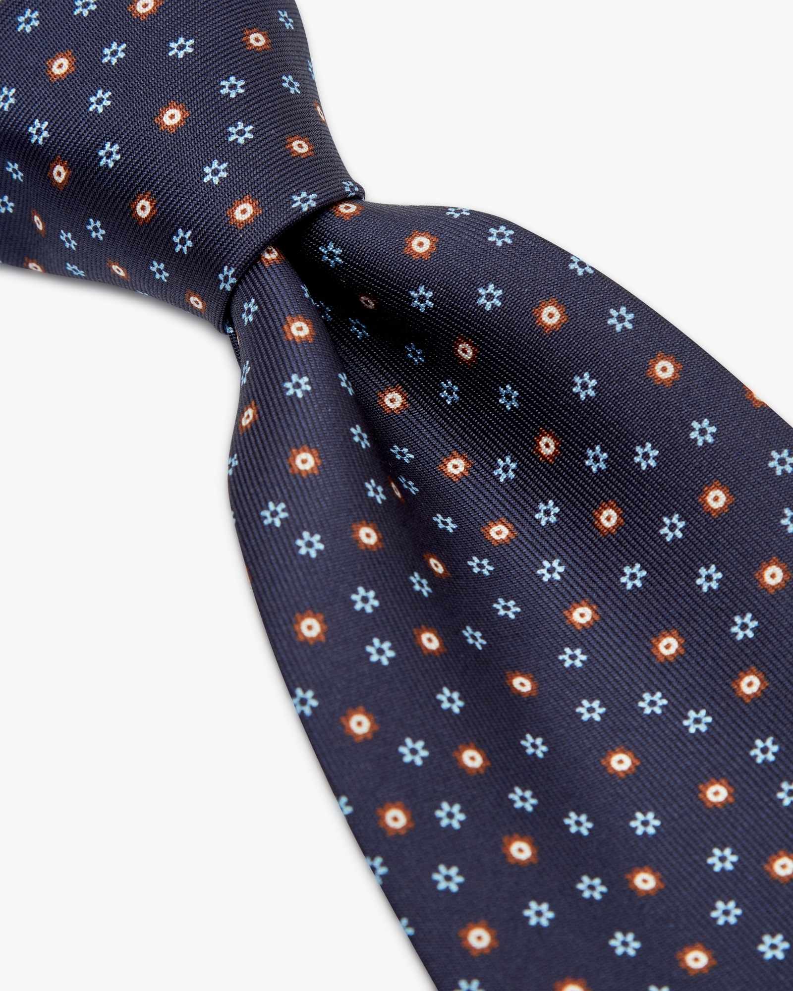 3-Fold Micro Pattern Printed English Silk Tie - Navy Blue