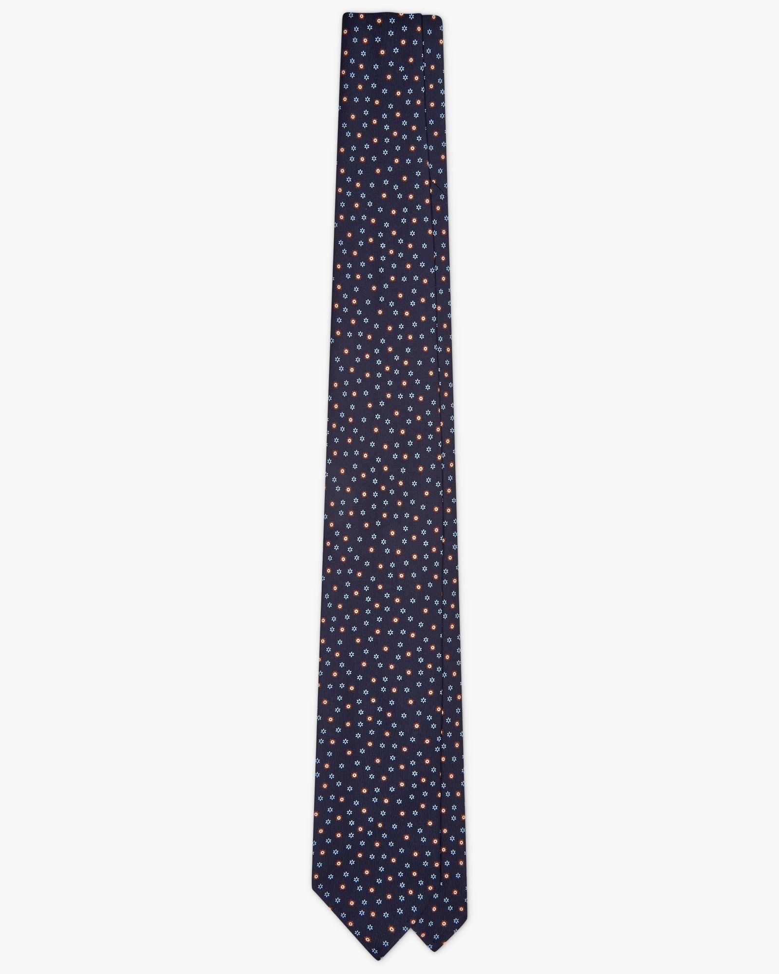 3-Fold Micro Pattern Printed English Silk Tie - Navy Blue