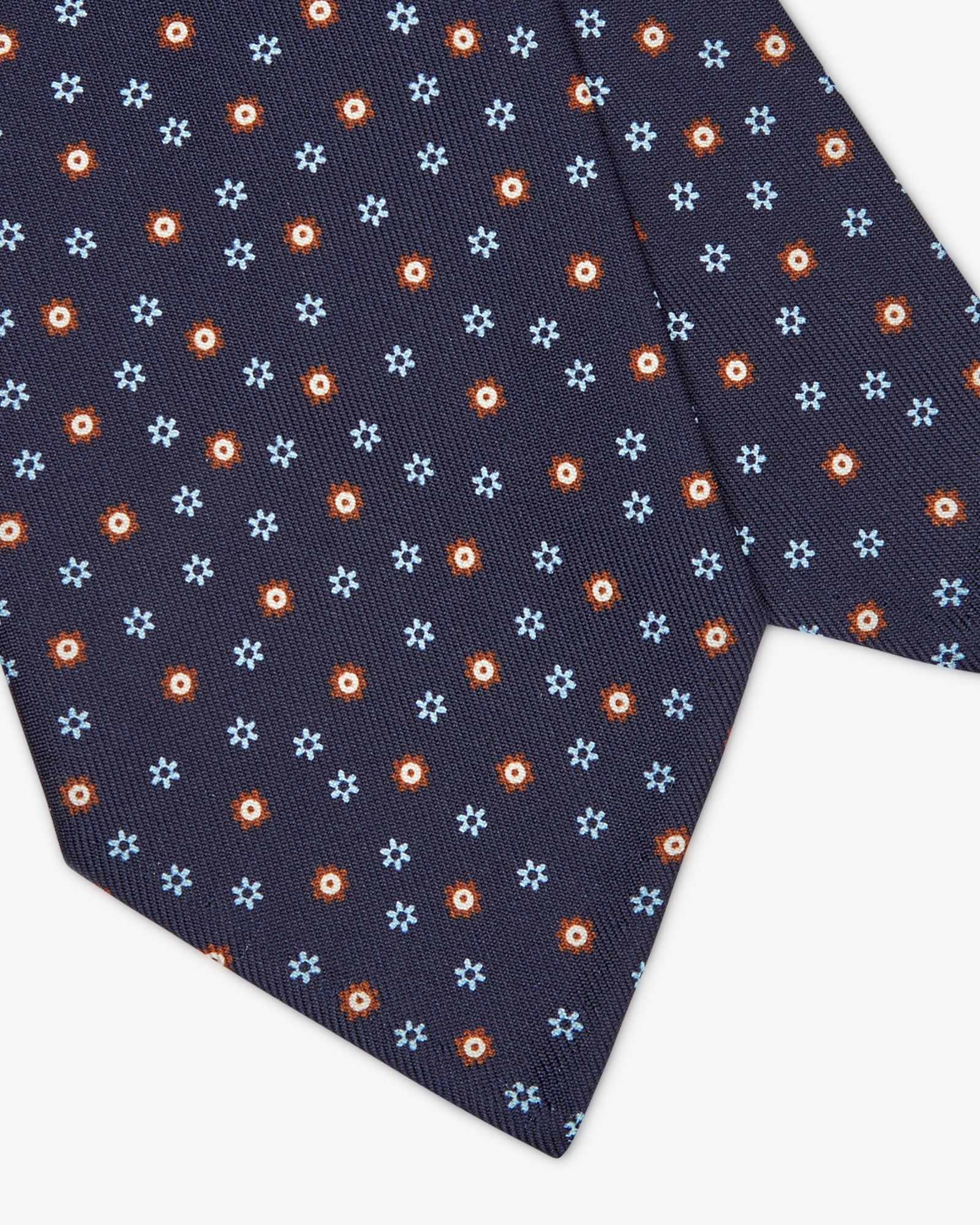 3-Fold Micro Pattern Printed English Silk Tie - Navy Blue