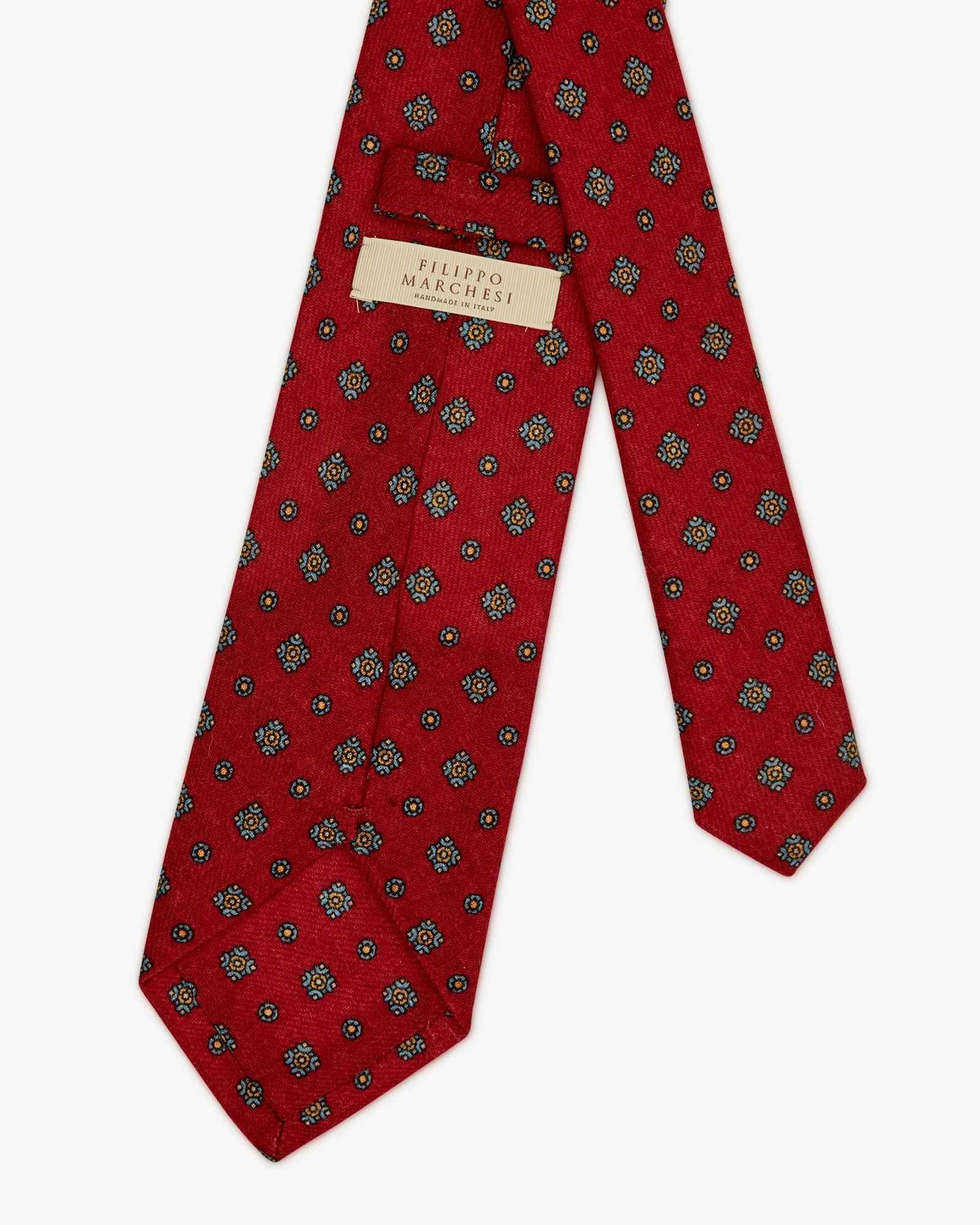 3 Fold Floral Flannel Wool Tie - Red