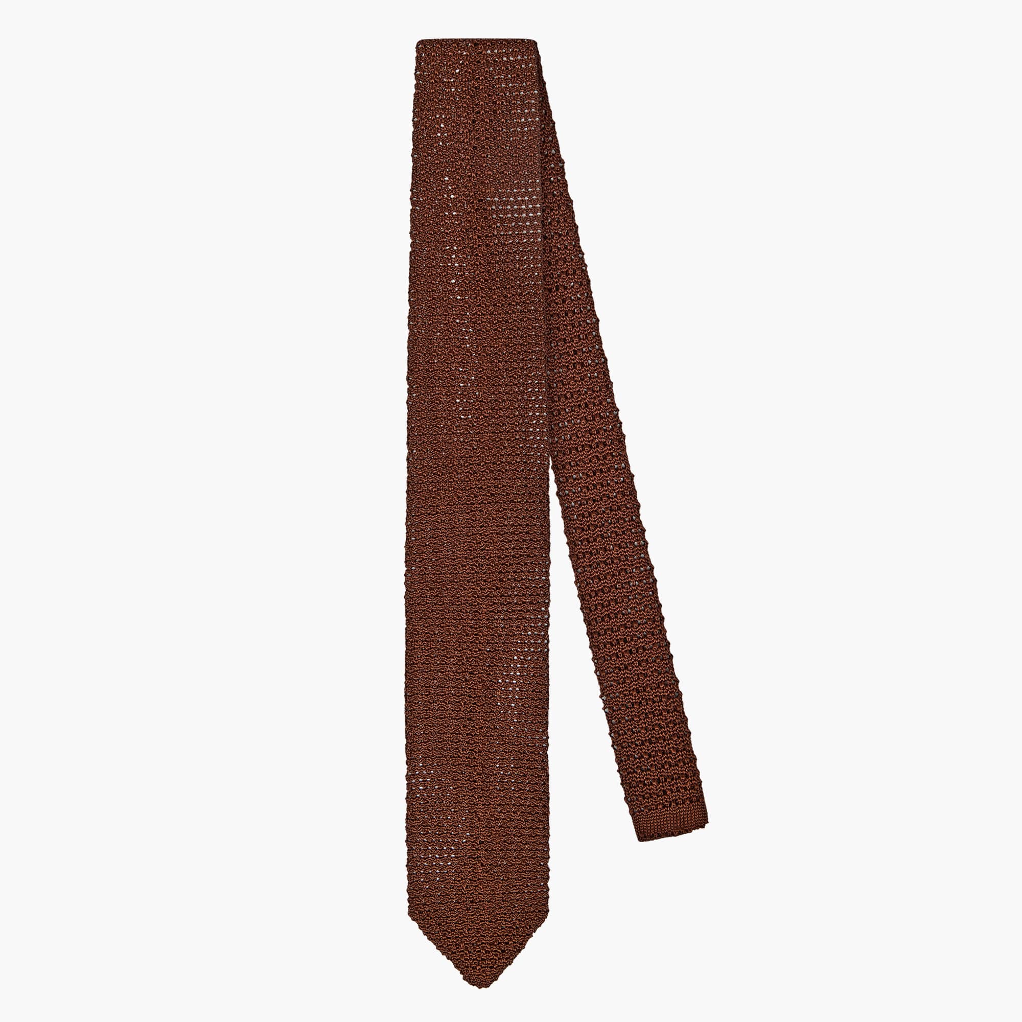 Knitted Solid Crochet Tie - Brown
