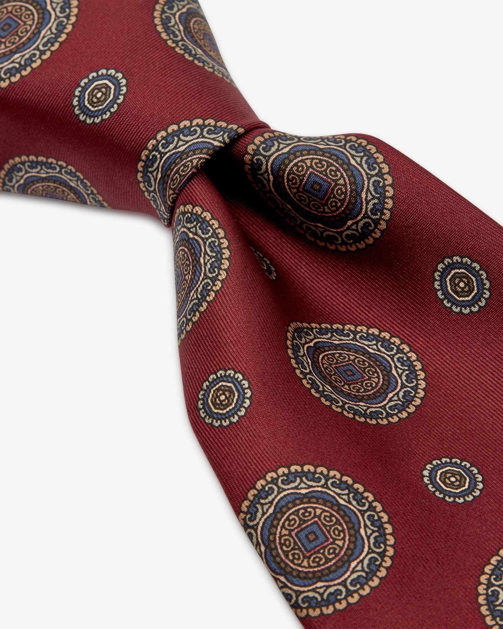 3-Fold Medallion Printed Italian Silk Tie - Burgundy