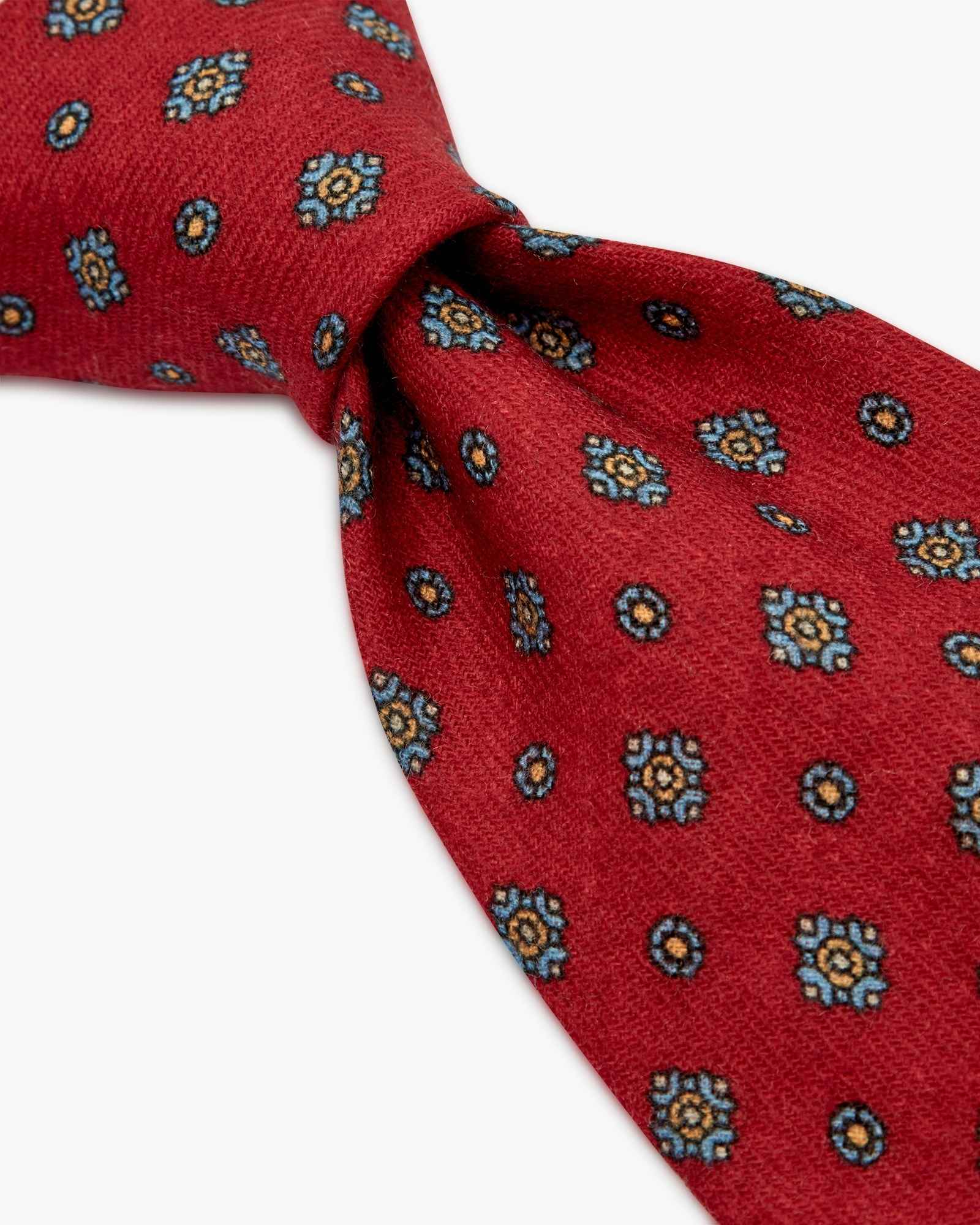 3 Fold Floral Flannel Wool Tie - Red