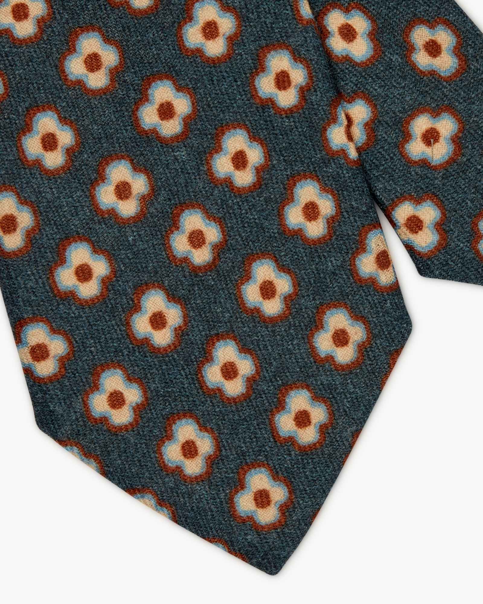 3 Fold Floral Flannel Wool Tie - Light Blue