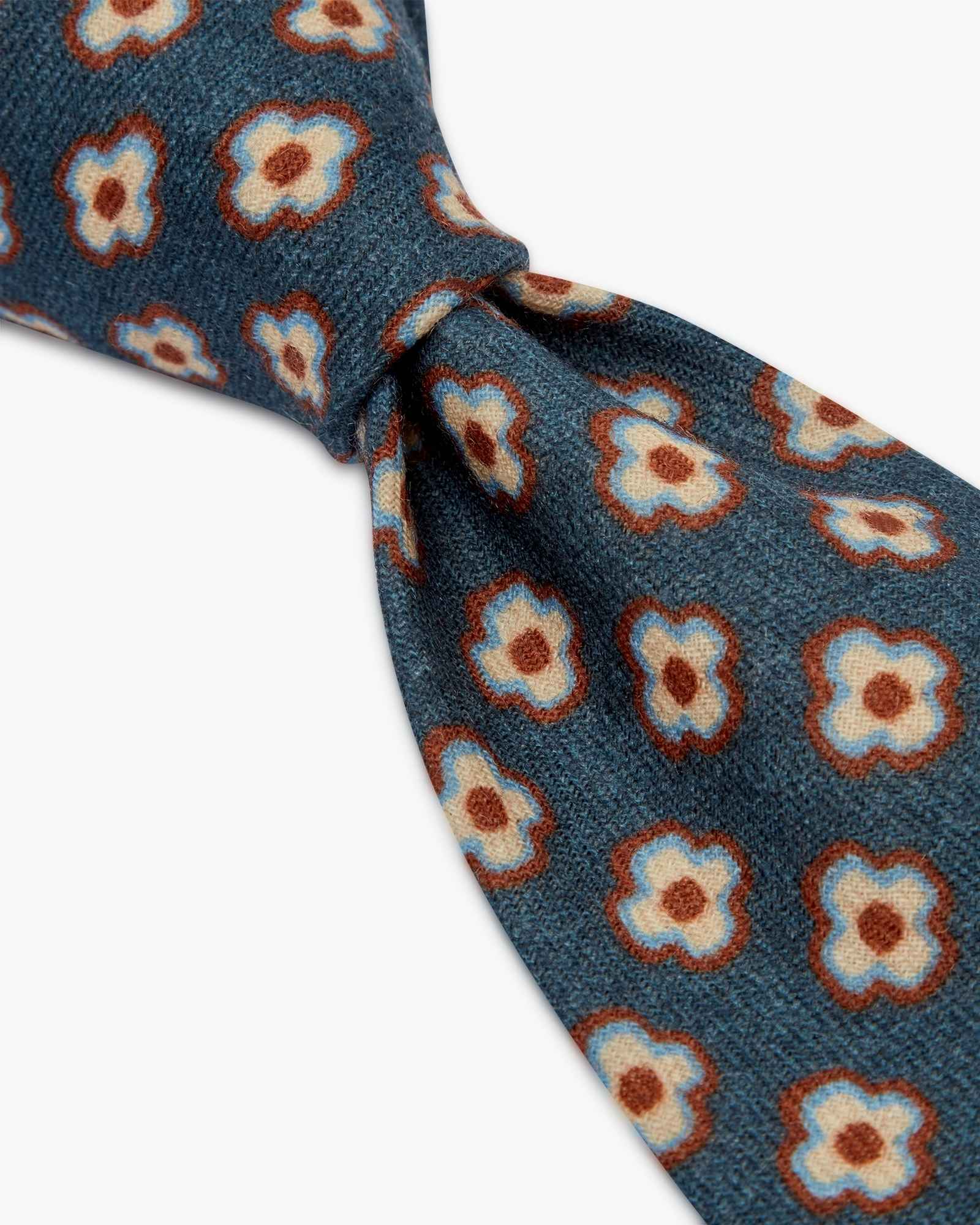 3 Fold Floral Flannel Wool Tie - Light Blue