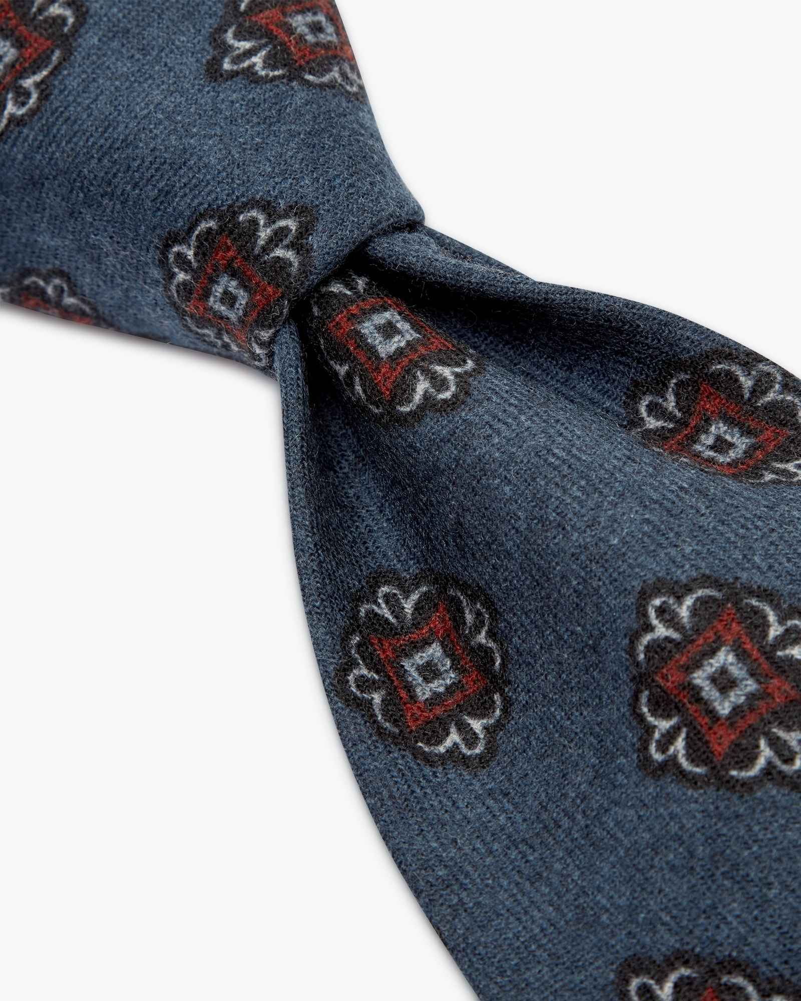 3 Fold Floral Flannel Wool Tie - Denim Blu