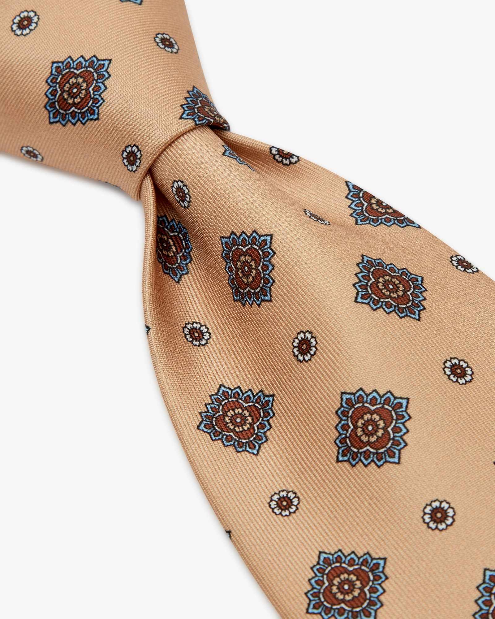 3-Fold Floral Printed English Silk Tie - Ocra Yellow