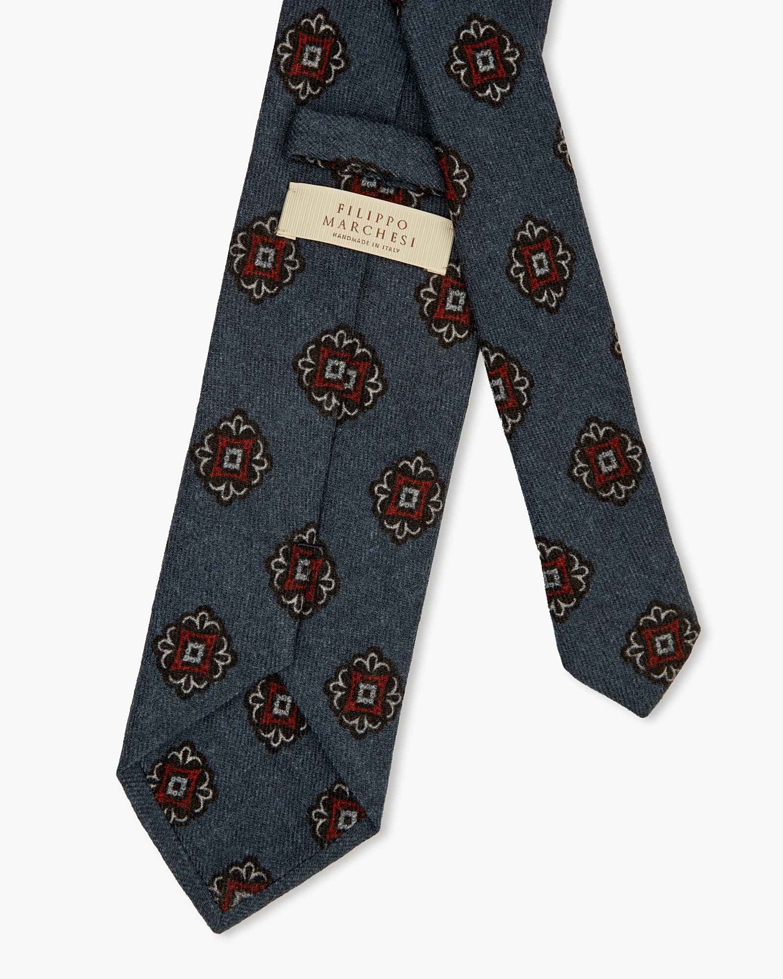 3 Fold Floral Flannel Wool Tie - Denim Blu