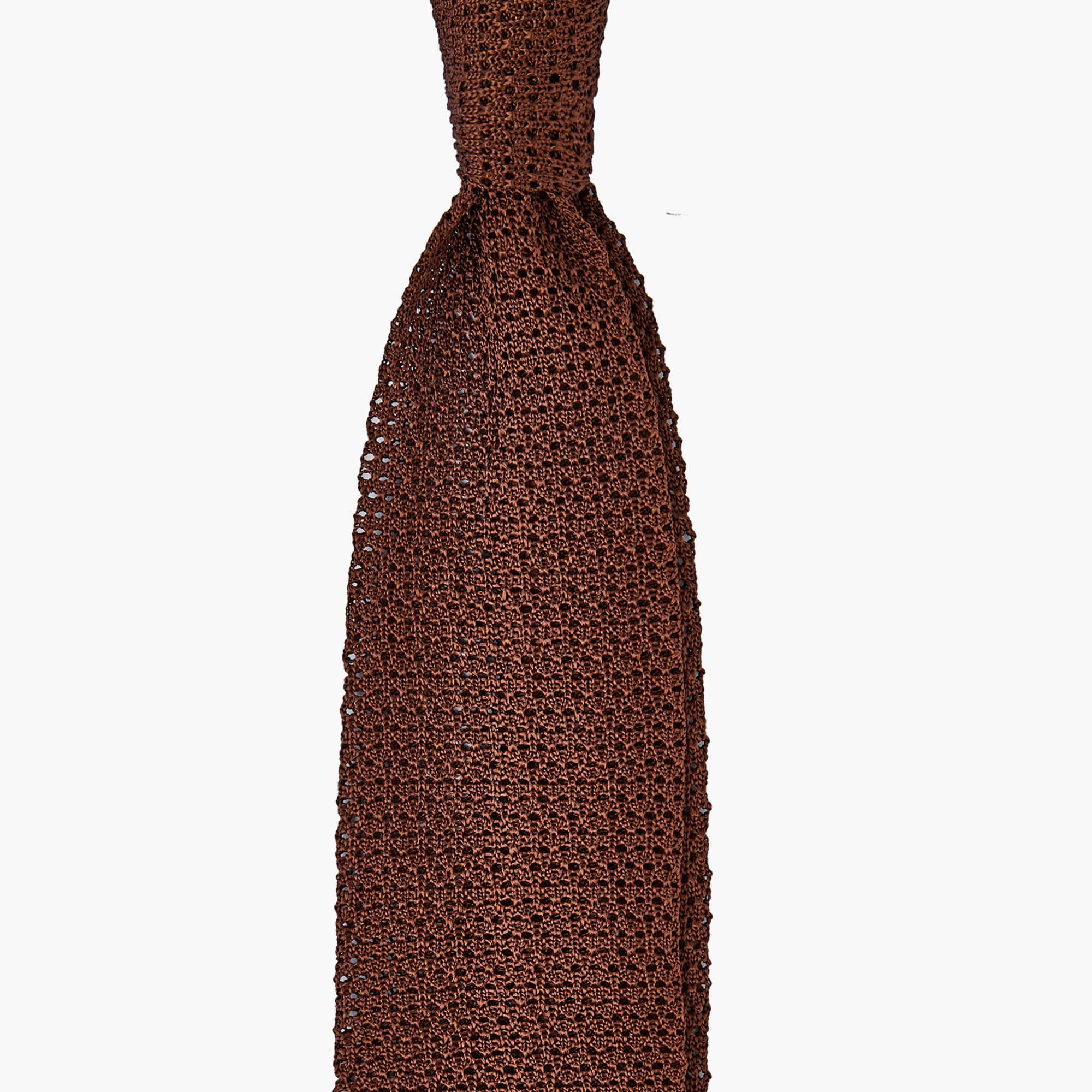 Knitted Solid Crochet Tie - Brown
