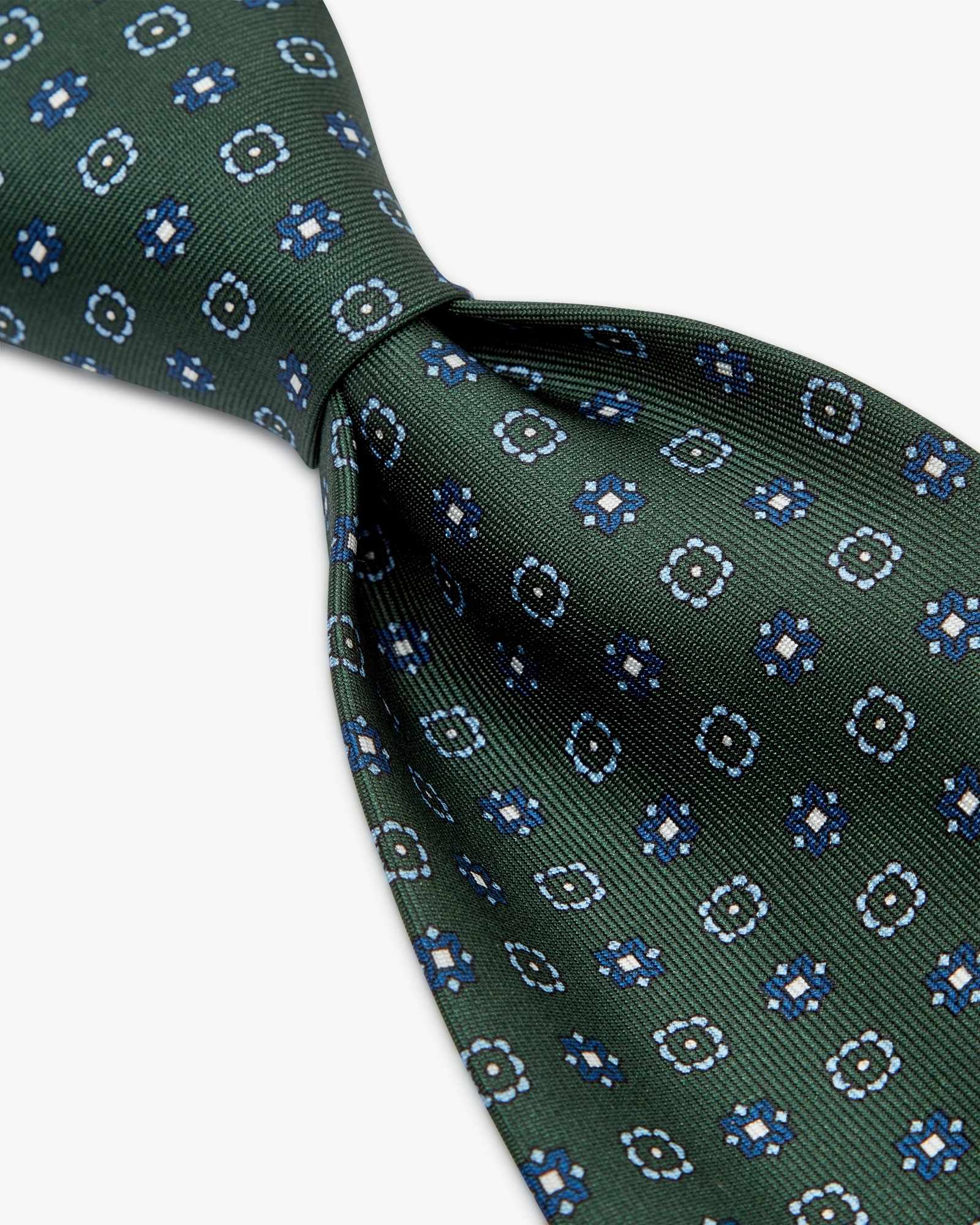 3-Fold Floral Printed English Silk Tie - Green Blue