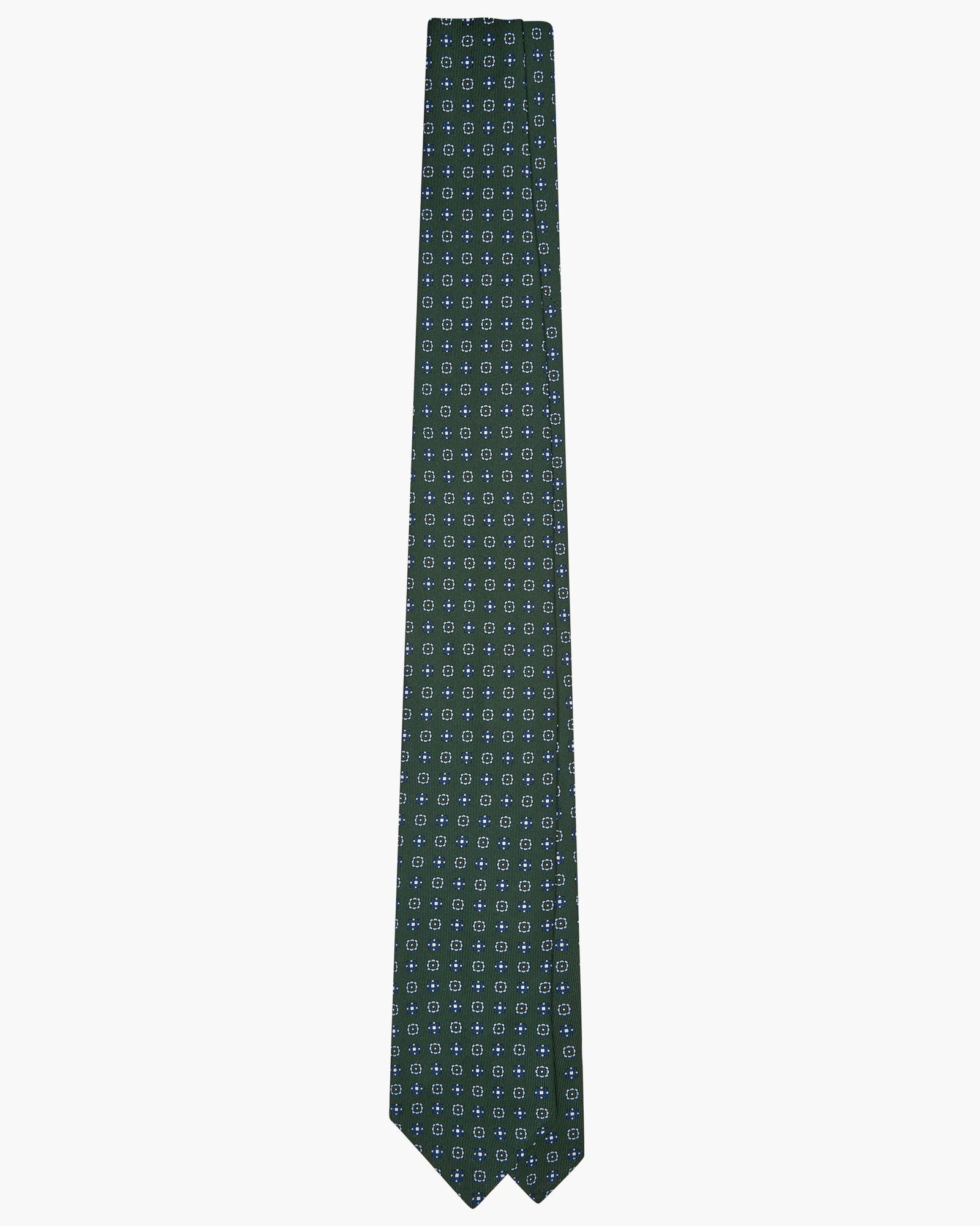 3-Fold Floral Printed English Silk Tie - Green Blue