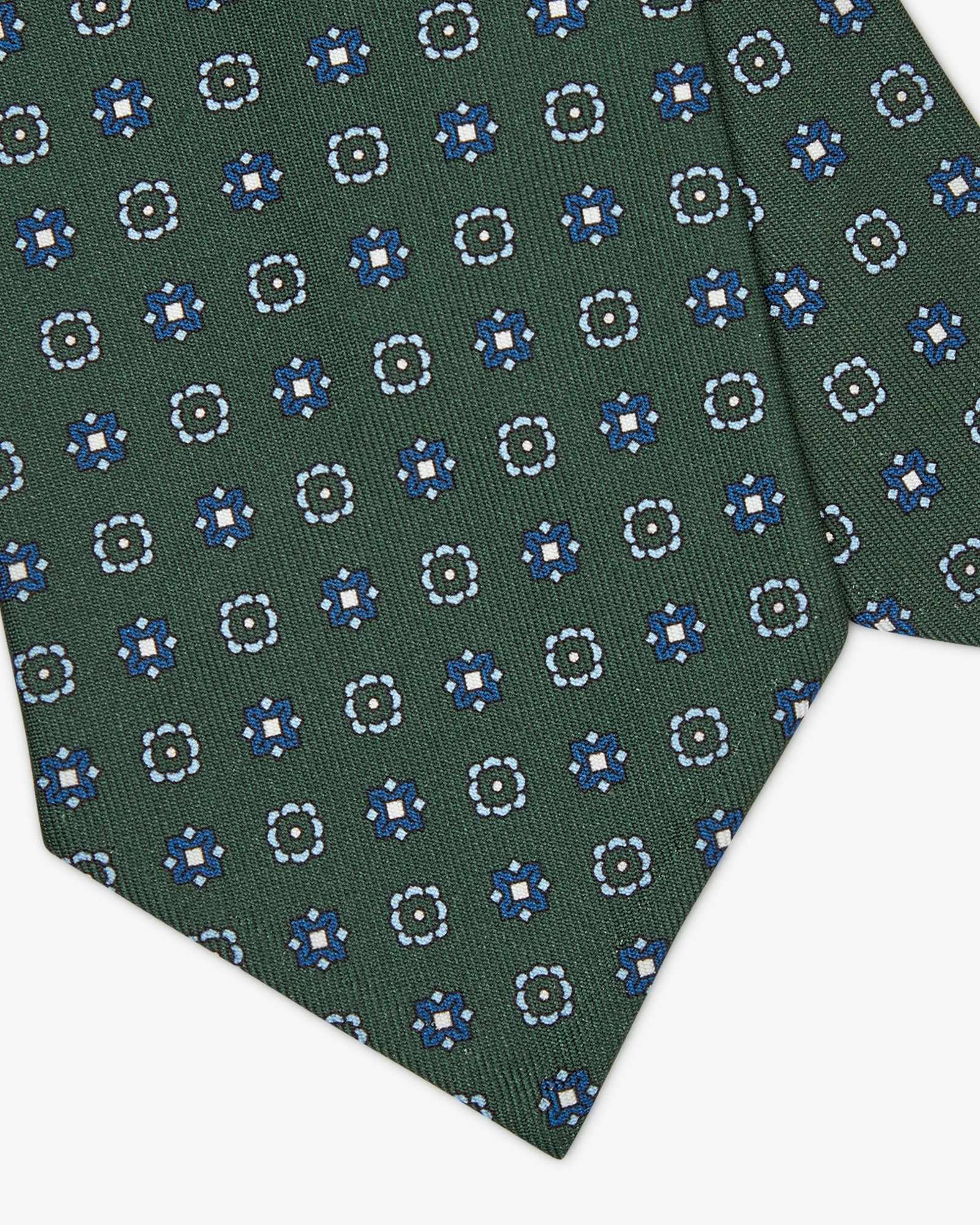 3-Fold Floral Printed English Silk Tie - Green Blue