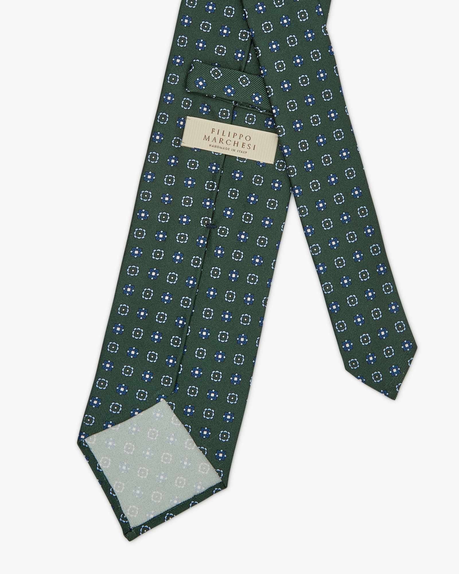 3-Fold Floral Printed English Silk Tie - Green Blue