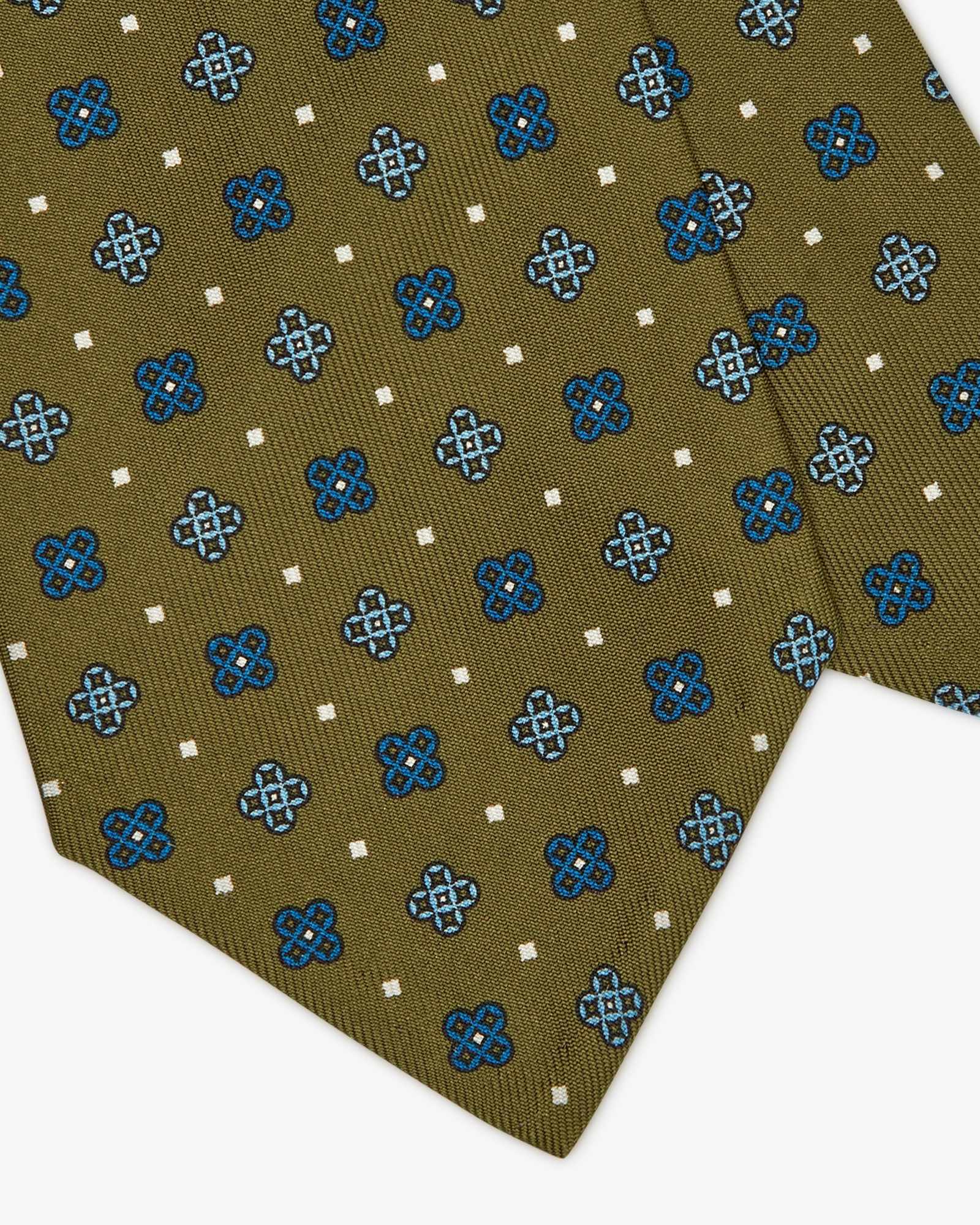 3-Fold Floral Printed English Silk Tie - Forest Green