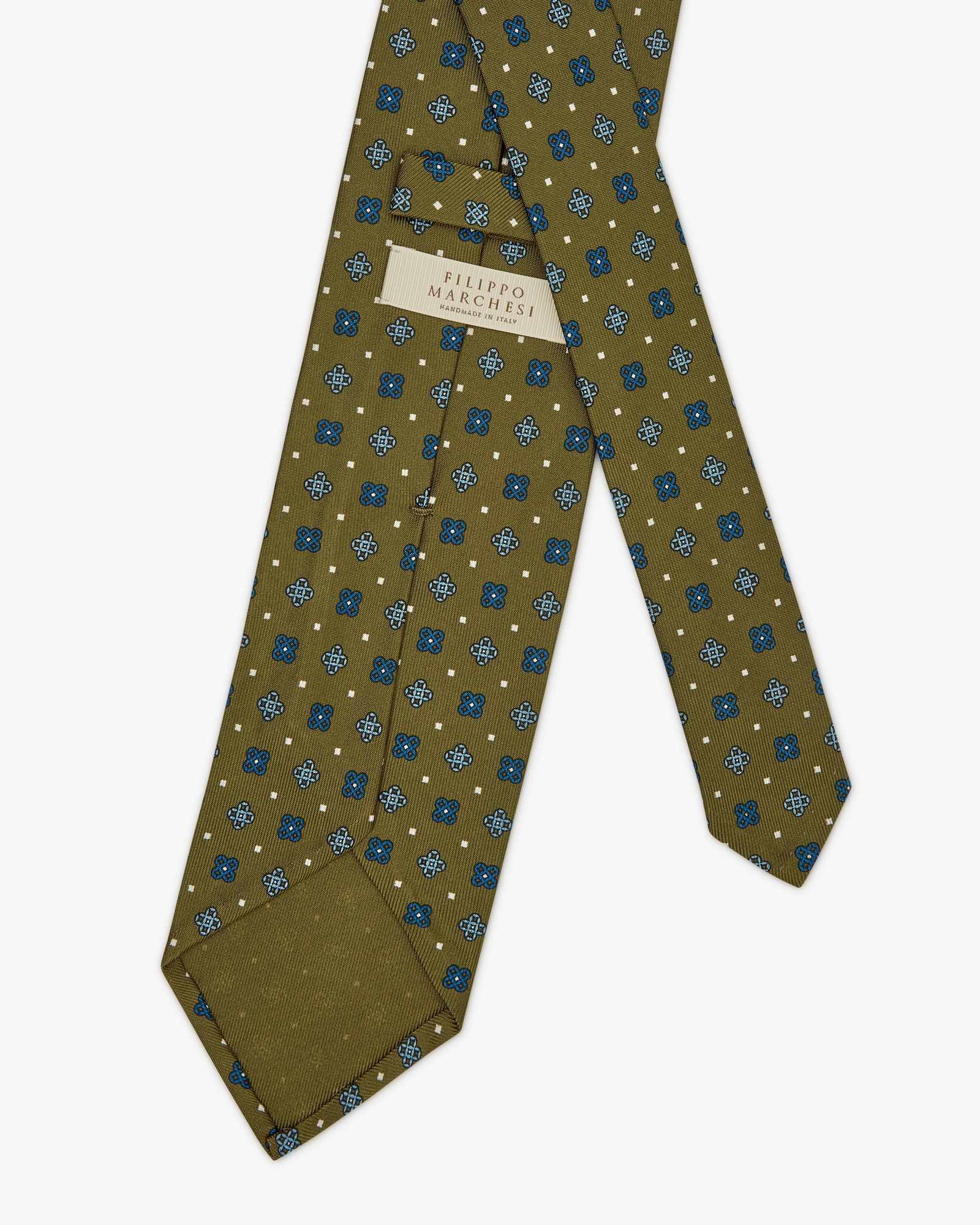 3-Fold Floral Printed English Silk Tie - Forest Green