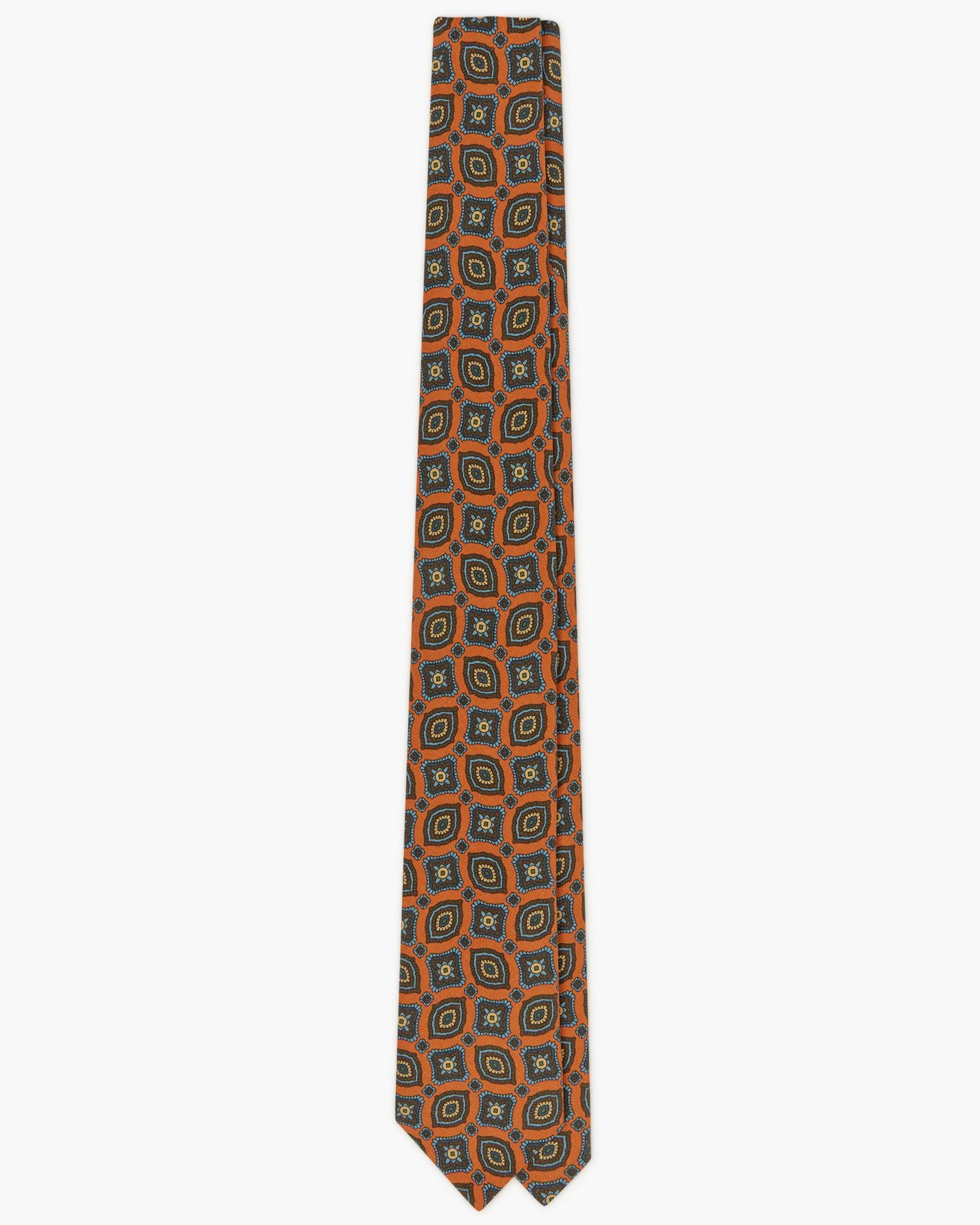 3-Fold Floral Ancient Madder Silk Tie - Orange