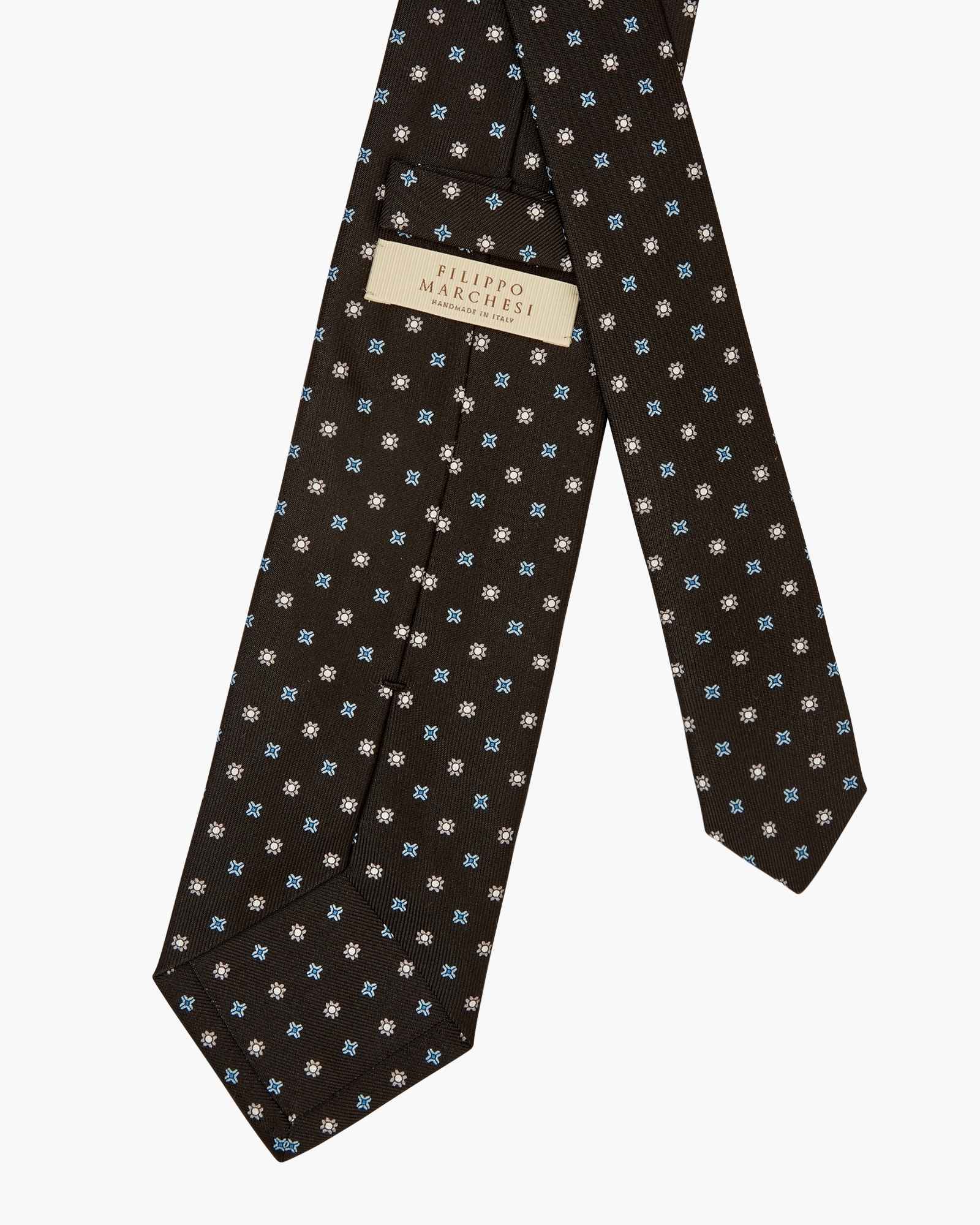 3-Fold Floral Printed English Silk Tie - Black