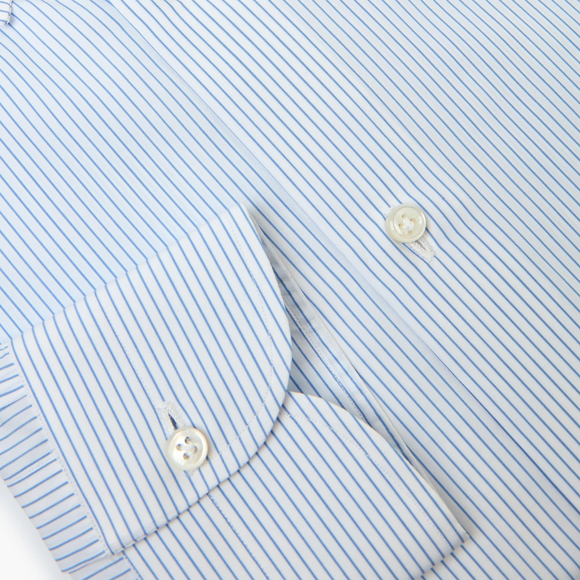 Camicia Classica Sartoriale a Righe Sottili in Cotone Collo Button Down - Azzurro