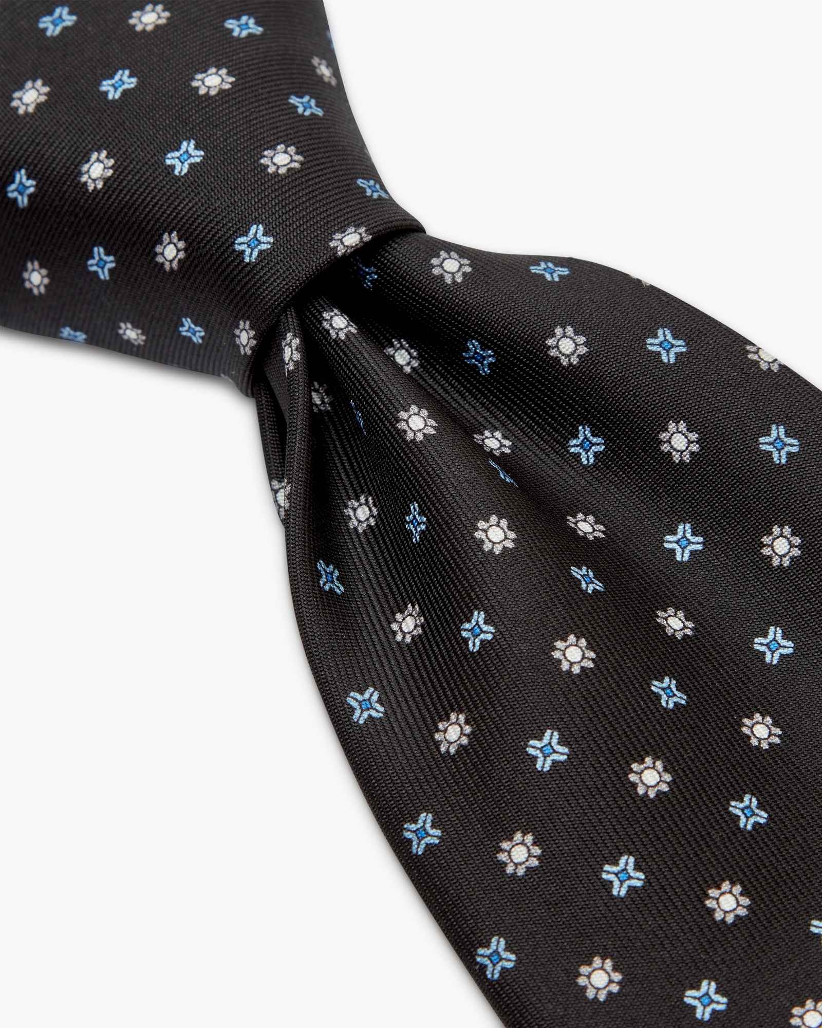 3-Fold Floral Printed English Silk Tie - Black