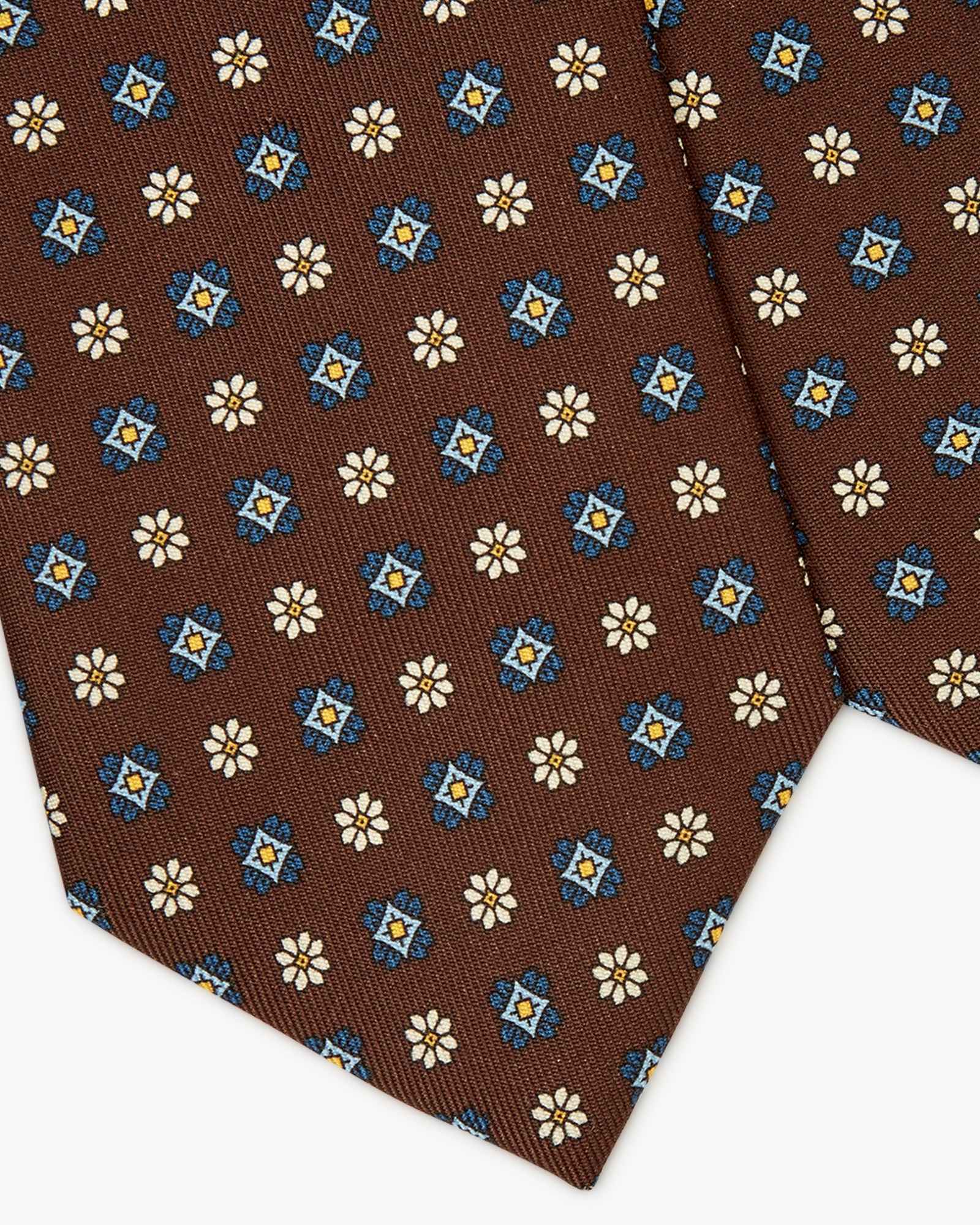 3-Fold Floral Printed English Silk Tie - Brown