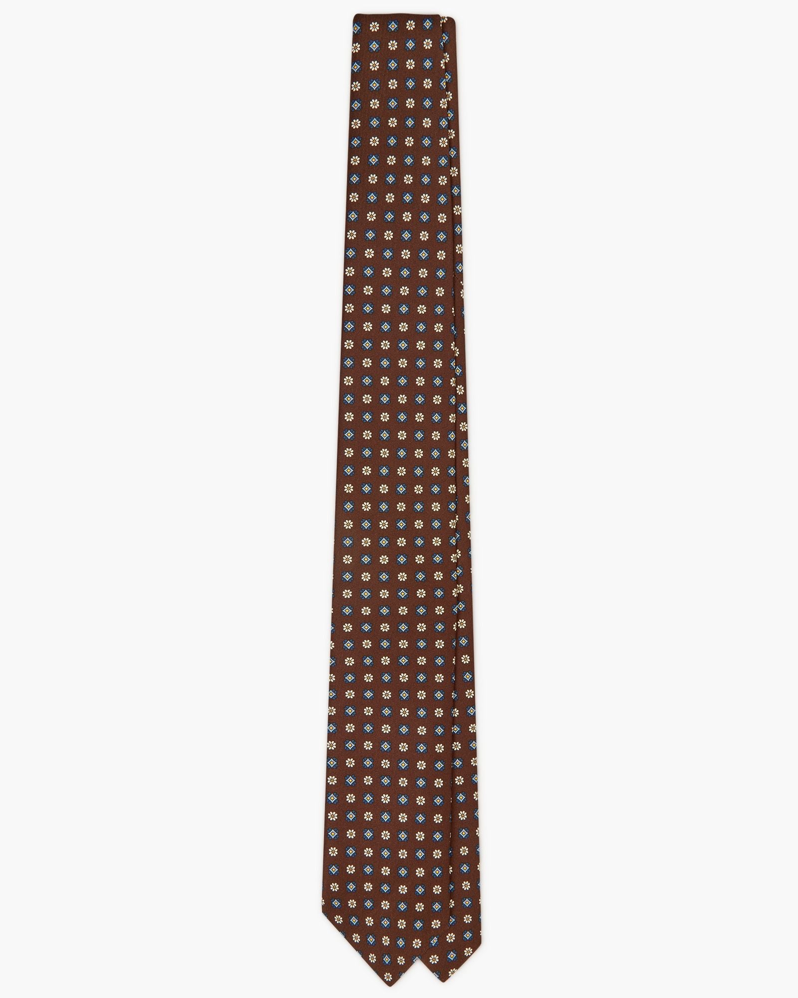 3-Fold Floral Printed English Silk Tie - Brown