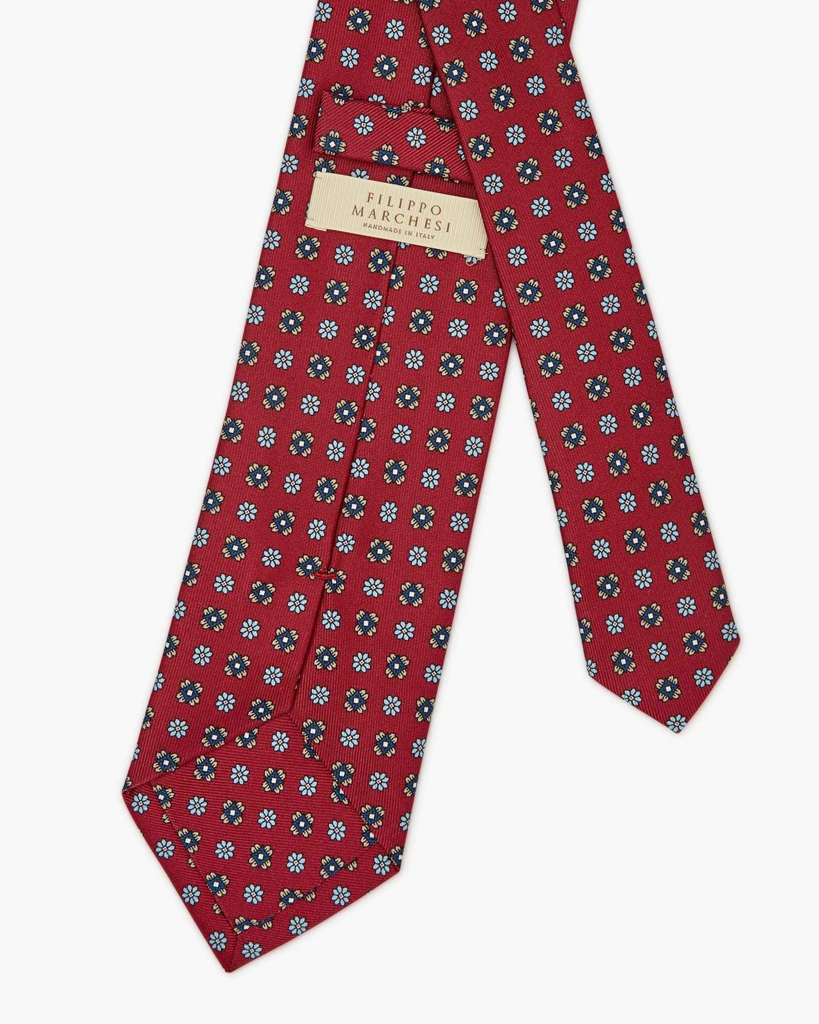 3-Fold Floral Printed English Silk Tie - Grape Red