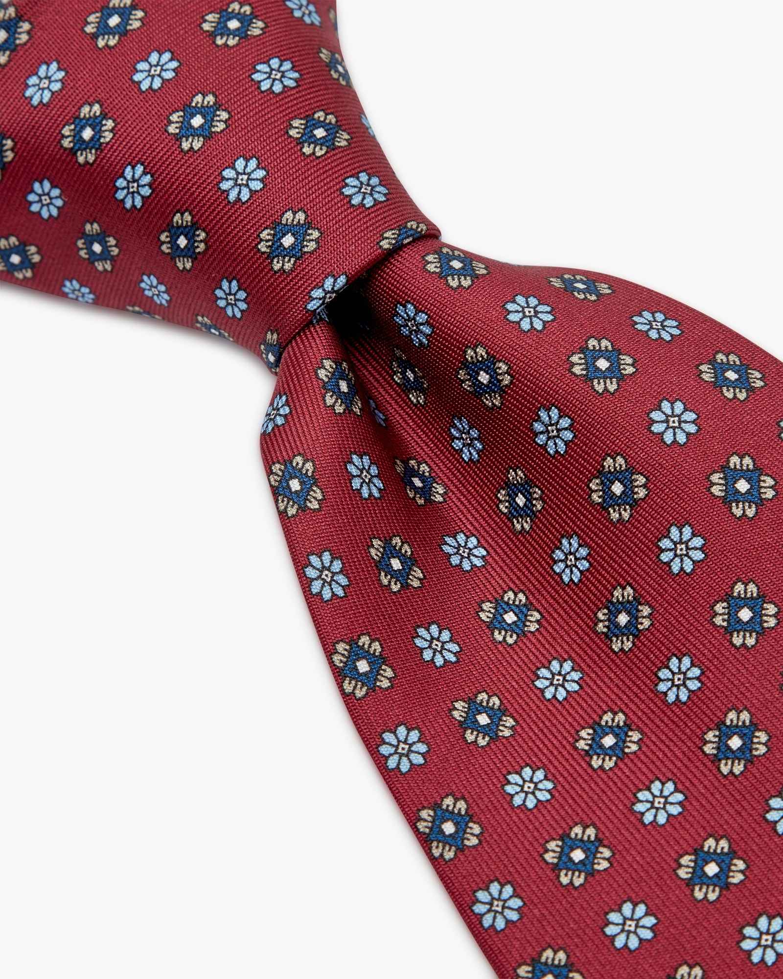 3-Fold Floral Printed English Silk Tie - Grape Red