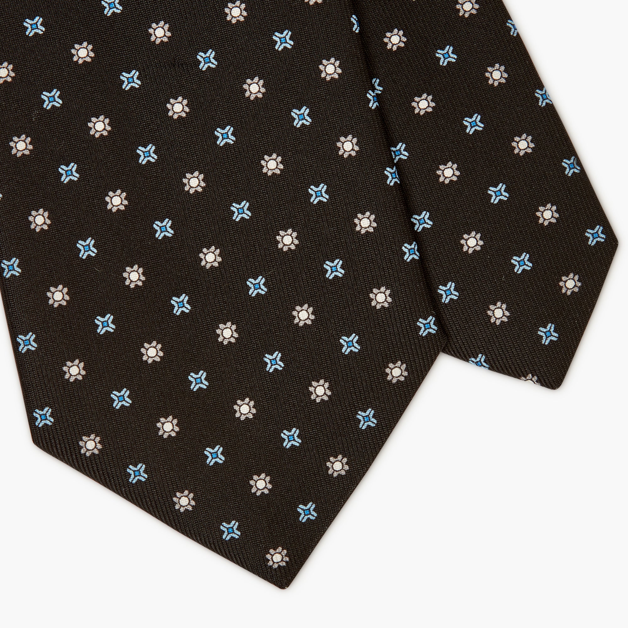3-Fold Floral Printed English Silk Tie - Black
