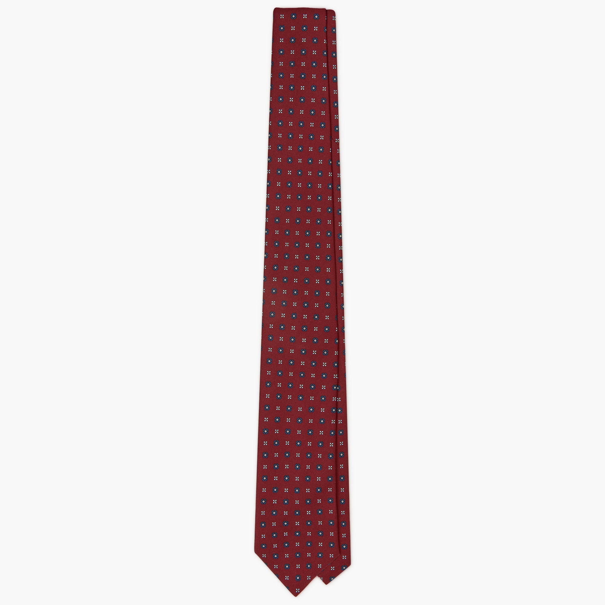 Cravatta 3 Pieghe In Seta Inglese Stampata Floreale - Rosso Borgogna