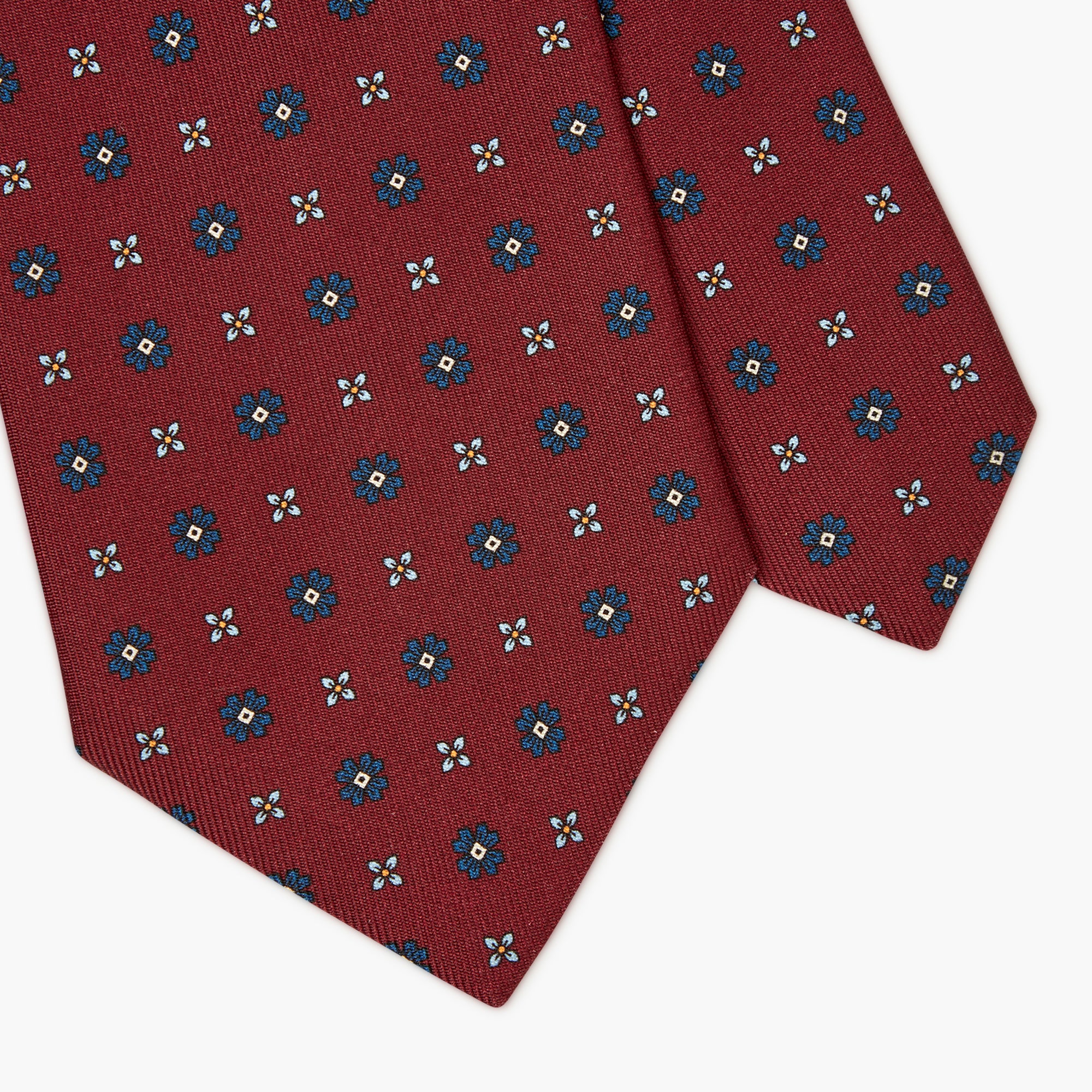 Cravatta 3 Pieghe In Seta Inglese Stampata Floreale - Rosso Borgogna