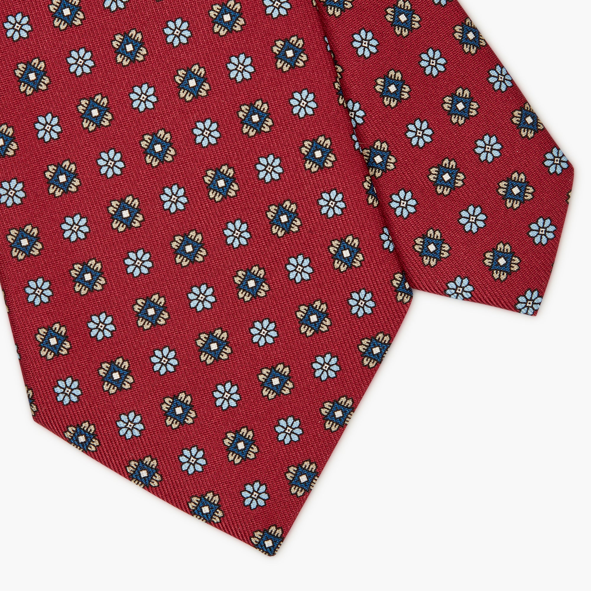 3-Fold Floral Printed English Silk Tie - Grape Red