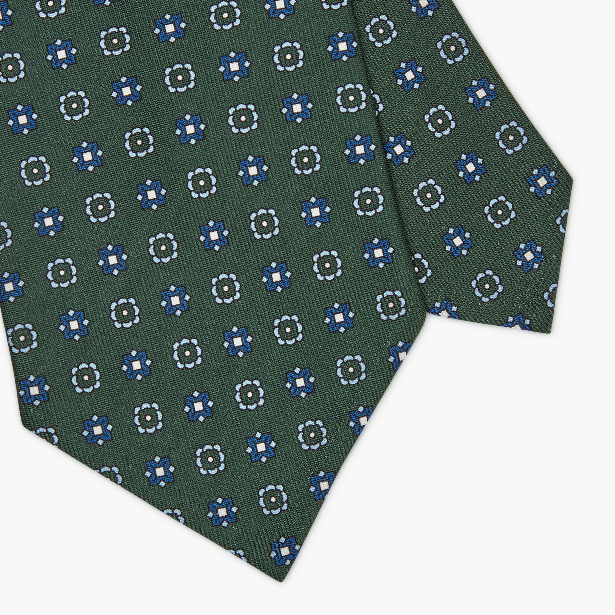 3-Fold Floral Printed English Silk Tie - Green Blue