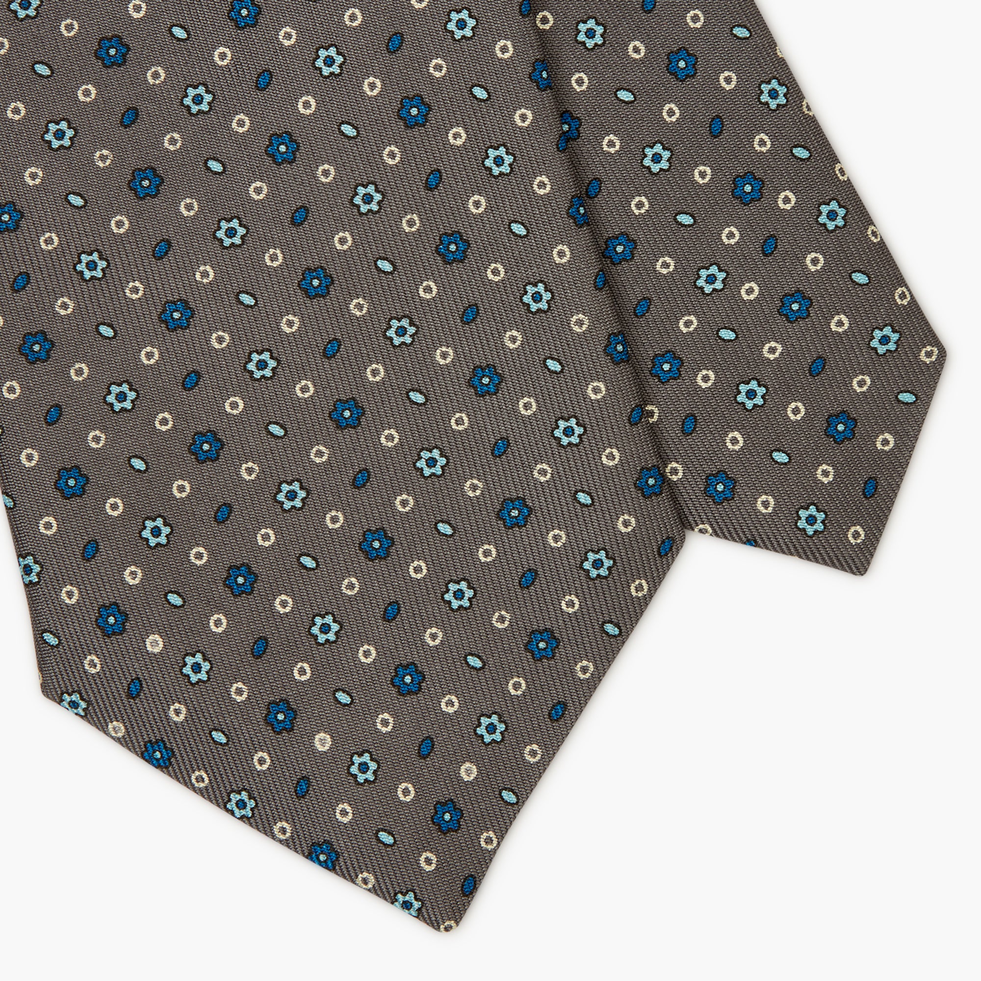 3-Fold Floral Printed English Silk Tie - Grey