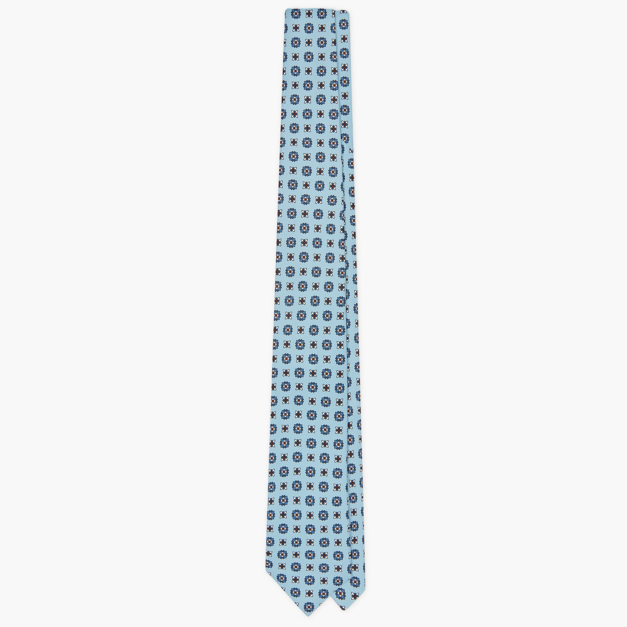 3-Fold Floral Printed English Silk Tie - Light Blue
