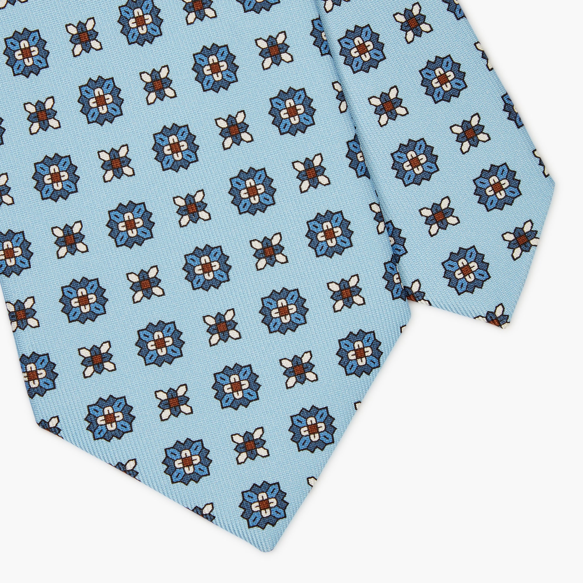 3-Fold Floral Printed English Silk Tie - Light Blue