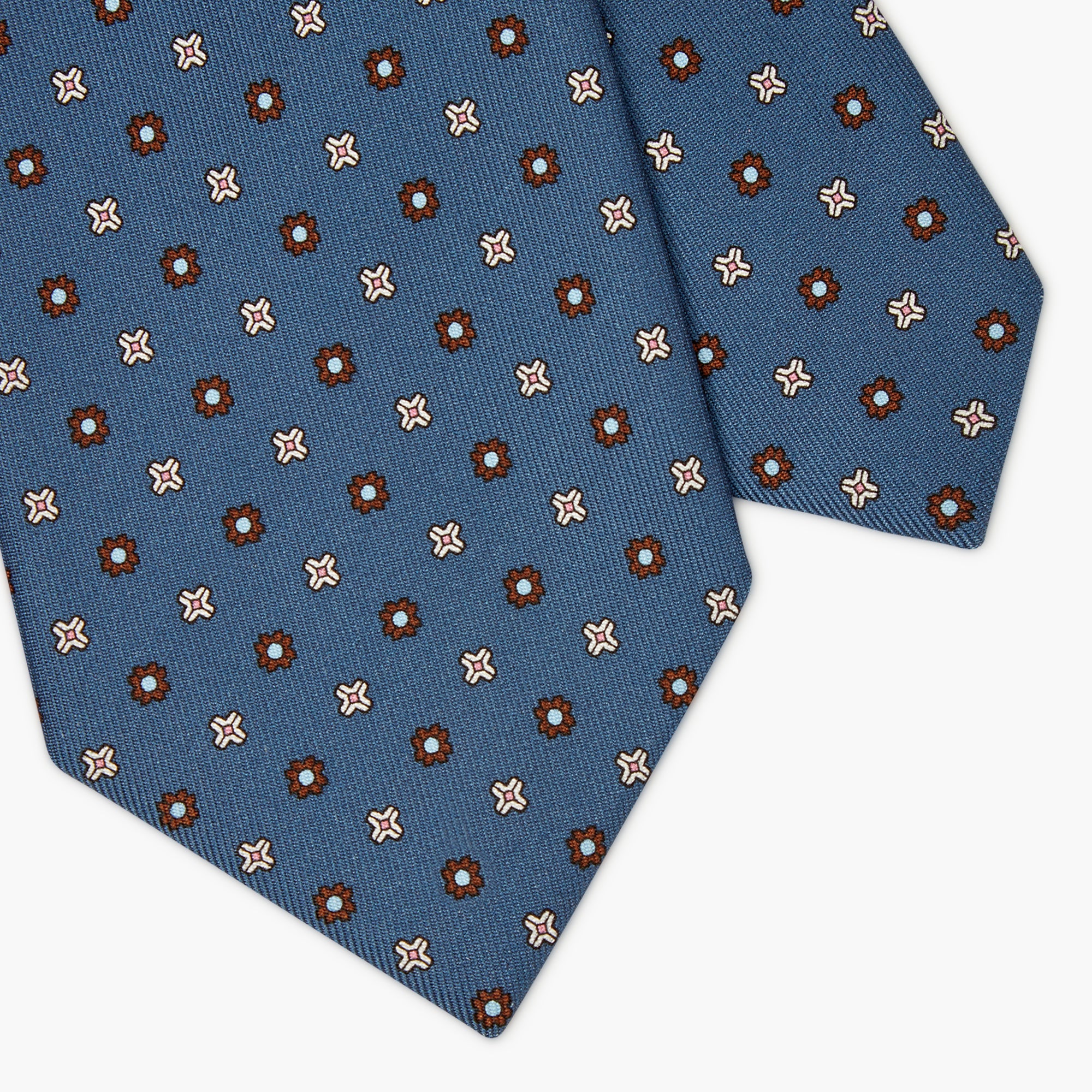 3-Fold Floral Printed English Silk Tie - Persian Blue
