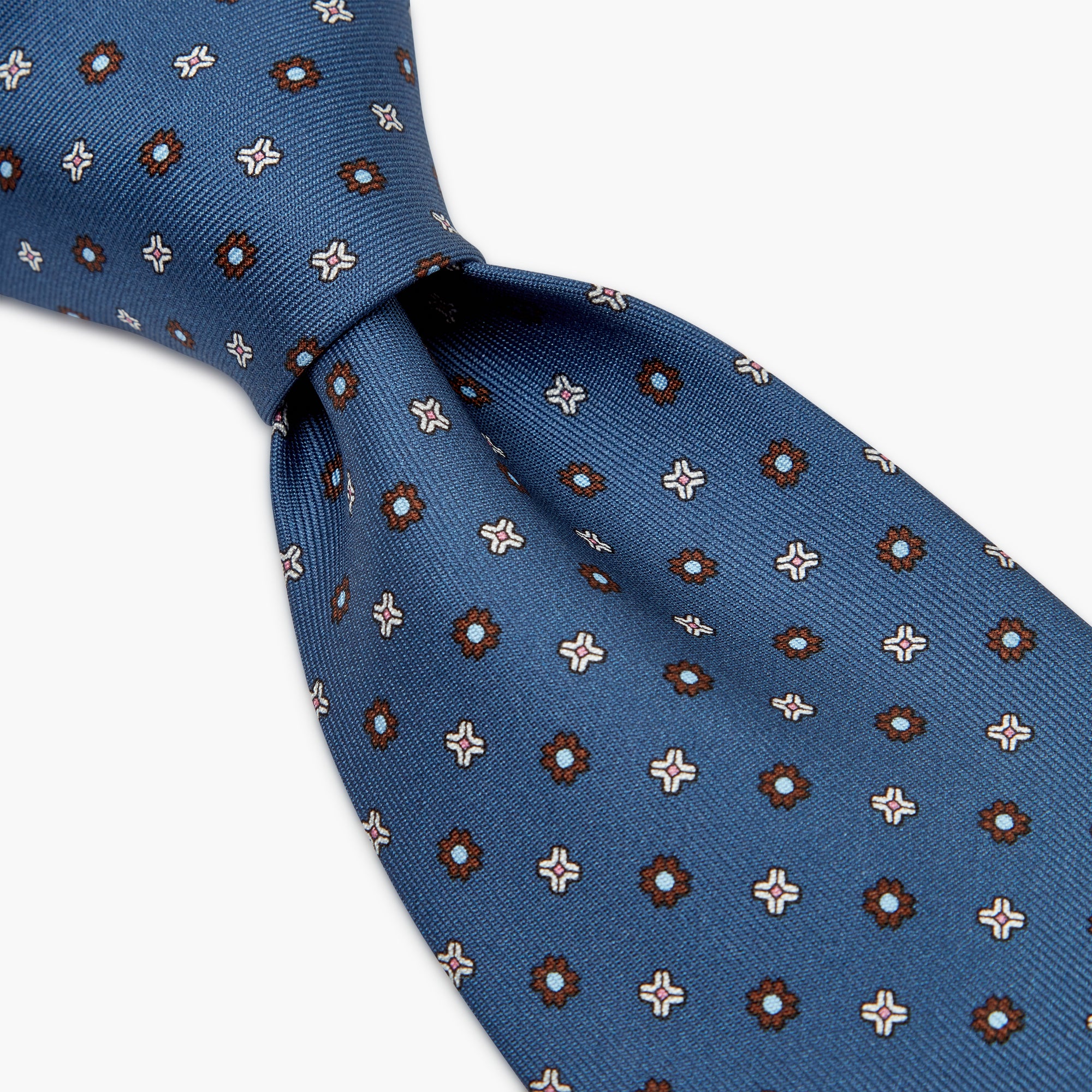 3-Fold Floral Printed English Silk Tie - Persian Blue