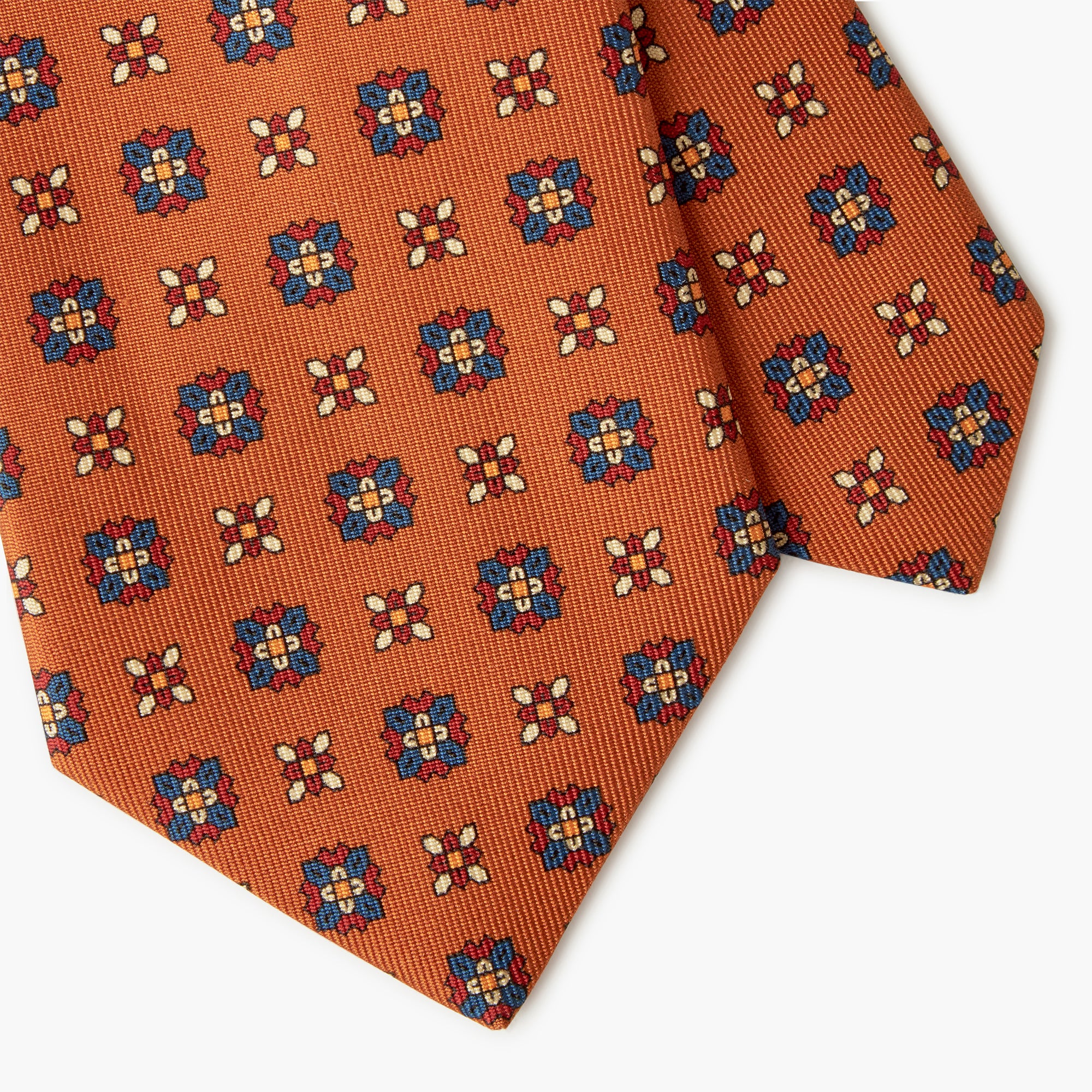 3-Fold Floral Printed English Silk Tie - Rust