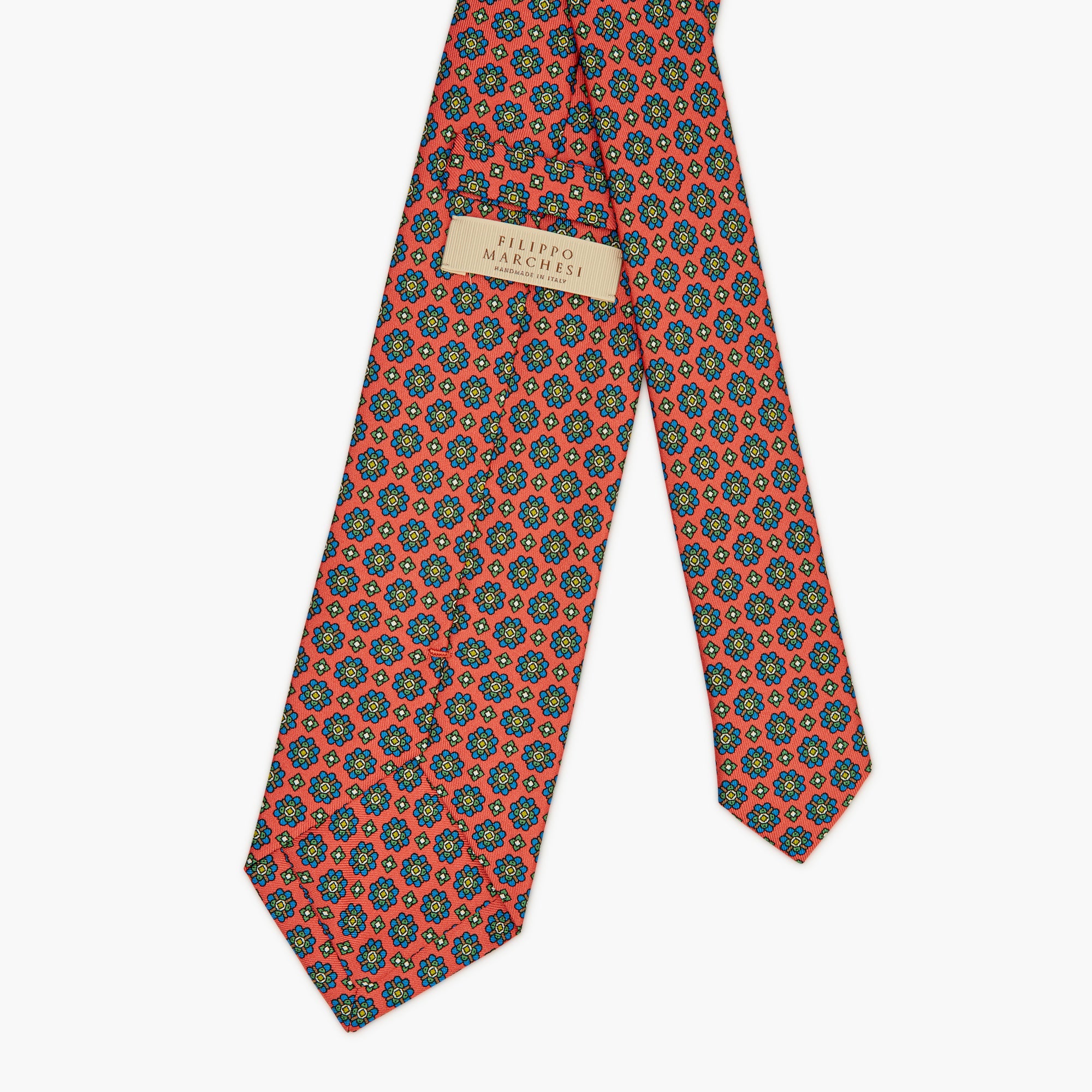3-Fold Floral Printed Italian Silk Tie - Coral Red